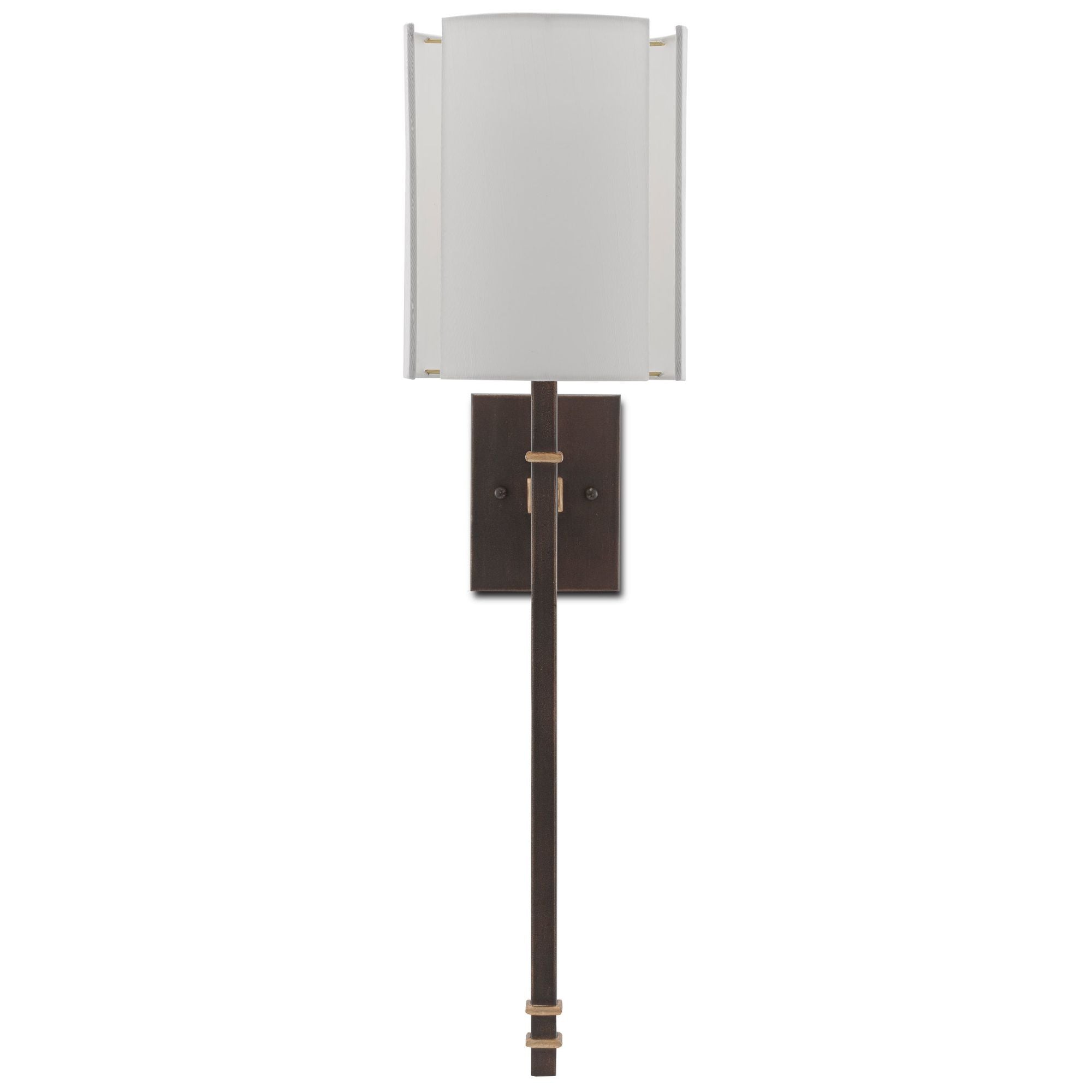 Rocher Bronze Wall Sconce, White Shade - Hand Rubbed Bronze/Contemporary Gold Leaf