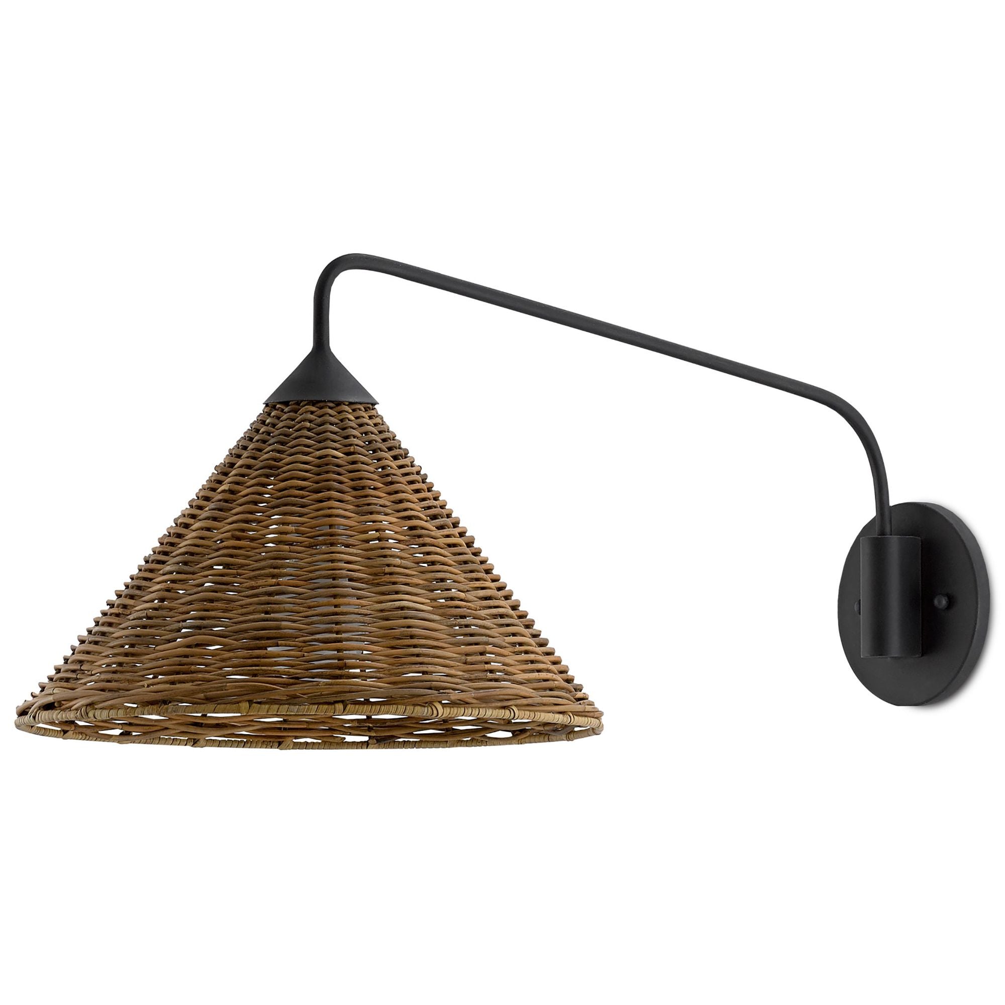 Basket Black Swing-Arm Wall Sconce - Blacksmith/Natural