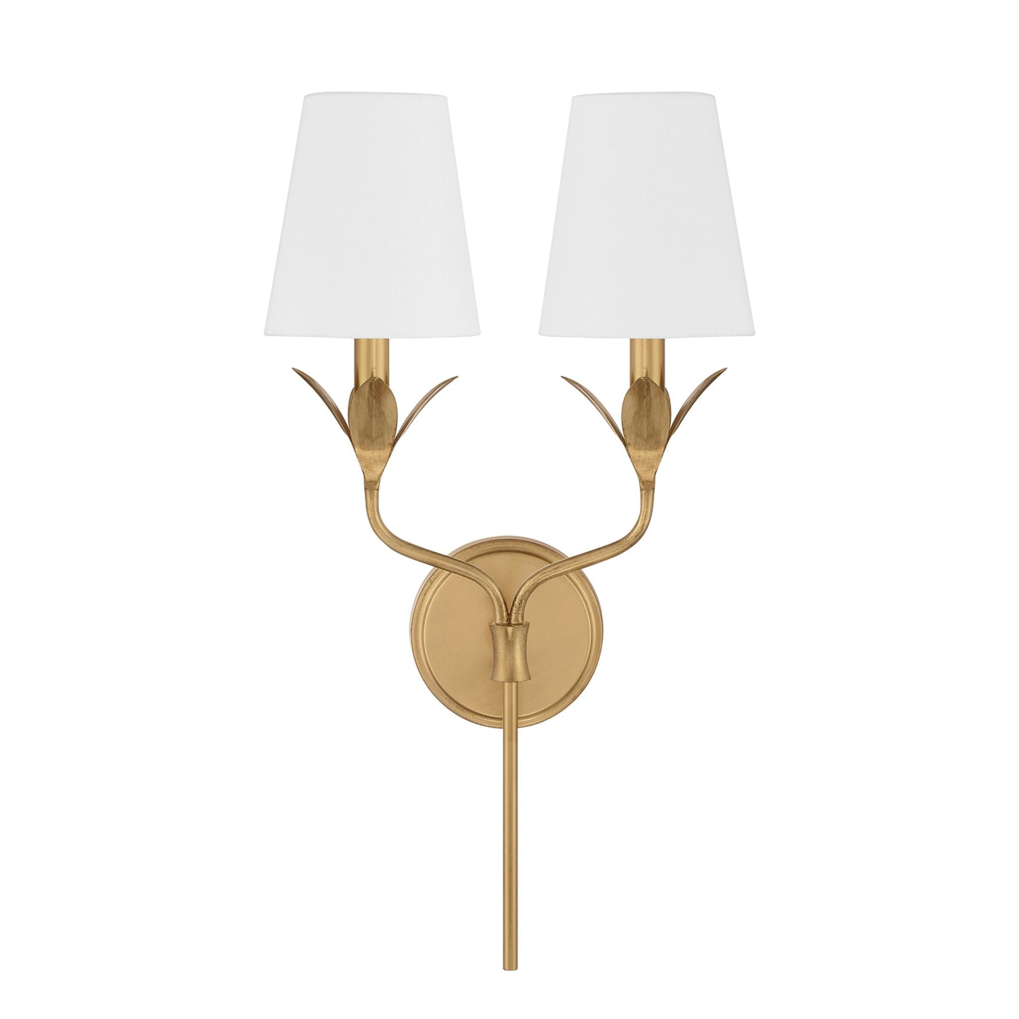 Broche 2 Light Antique Gold Sconce Silk Shade 12"W x 21"H x 6.75"D