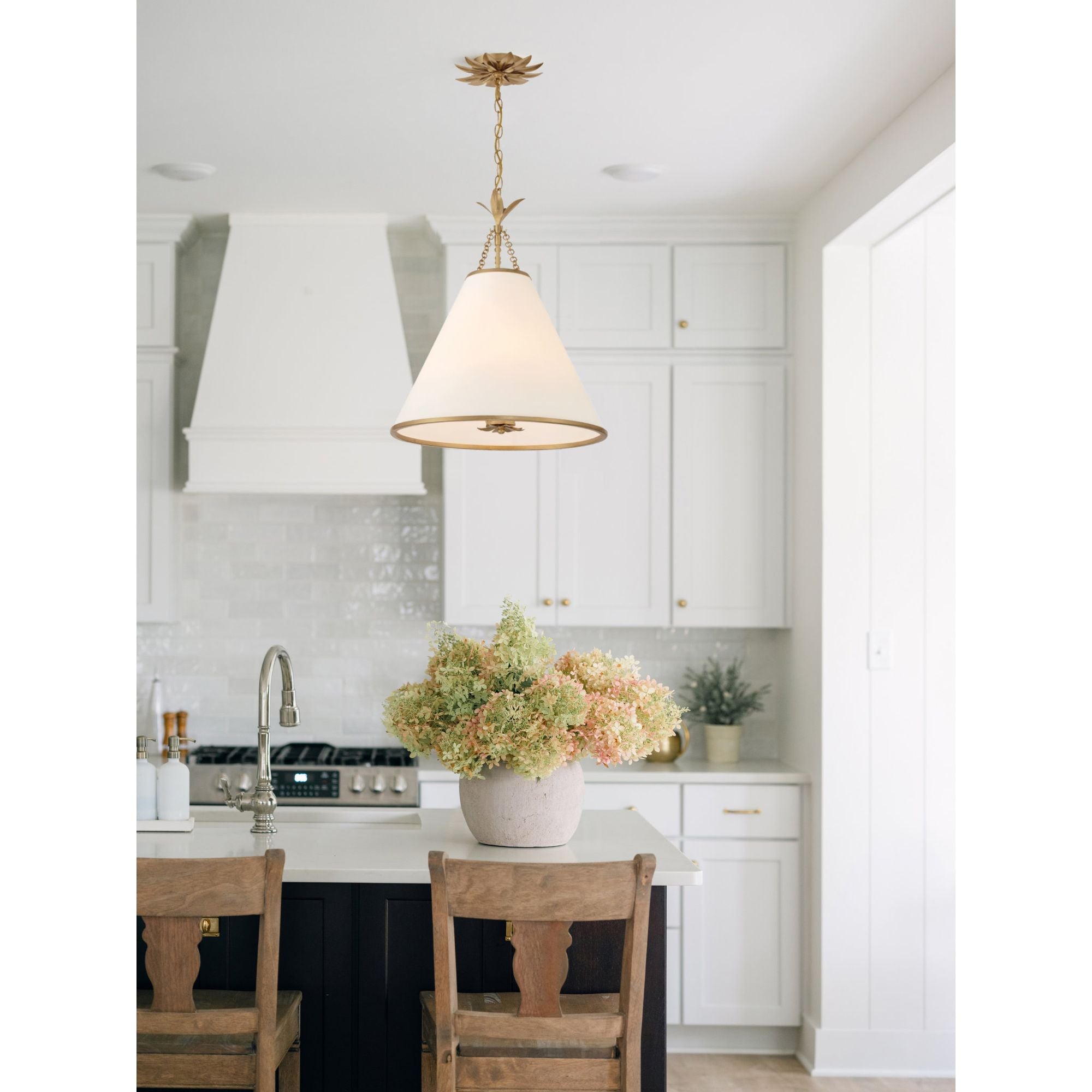 Broche 4 Light Antique Gold Pendant Silk Shade 18"W x 22.75"H x 18"D