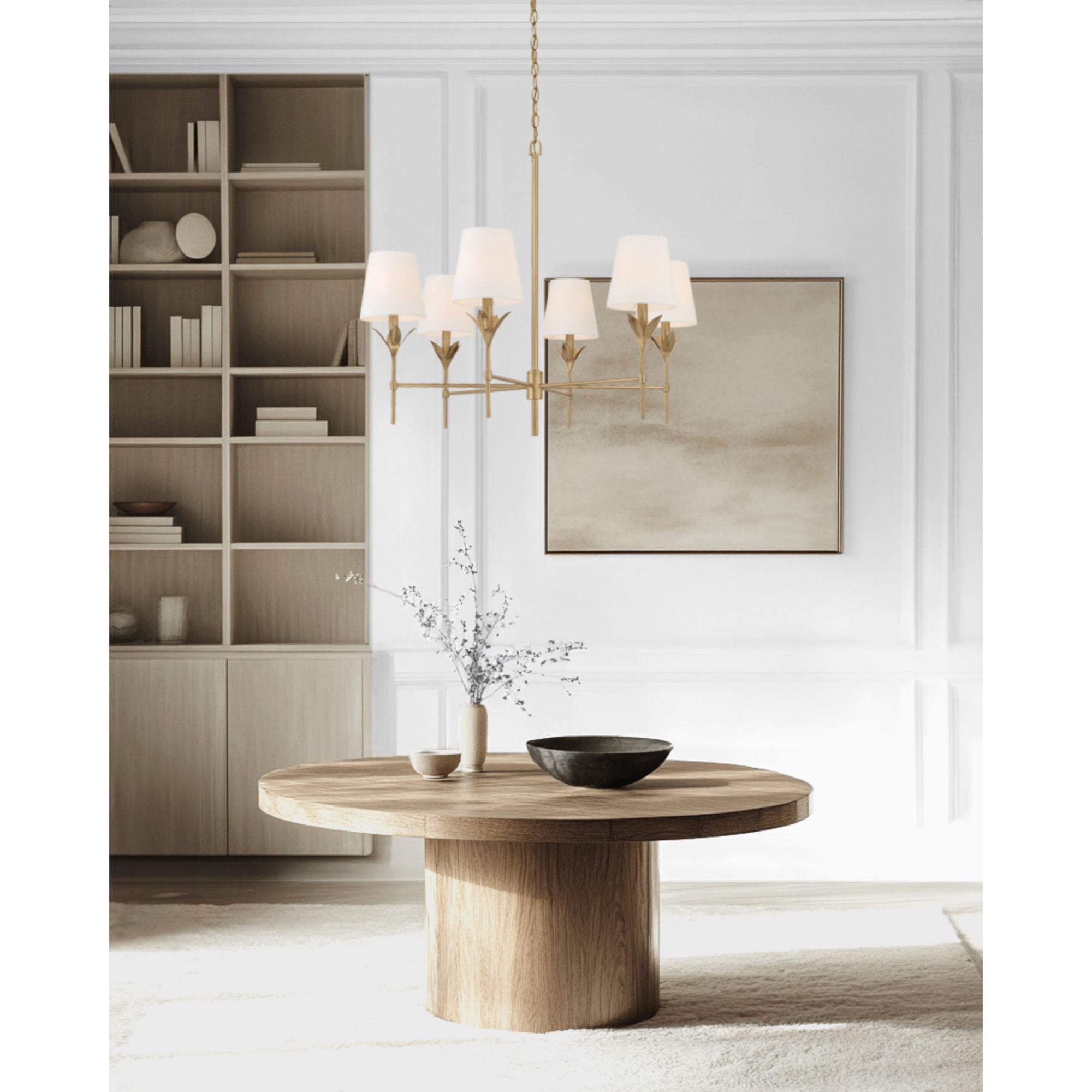 Broche 6 Light Antique Gold Chandelier Silk Shade 32"W x 28"H x 32"D