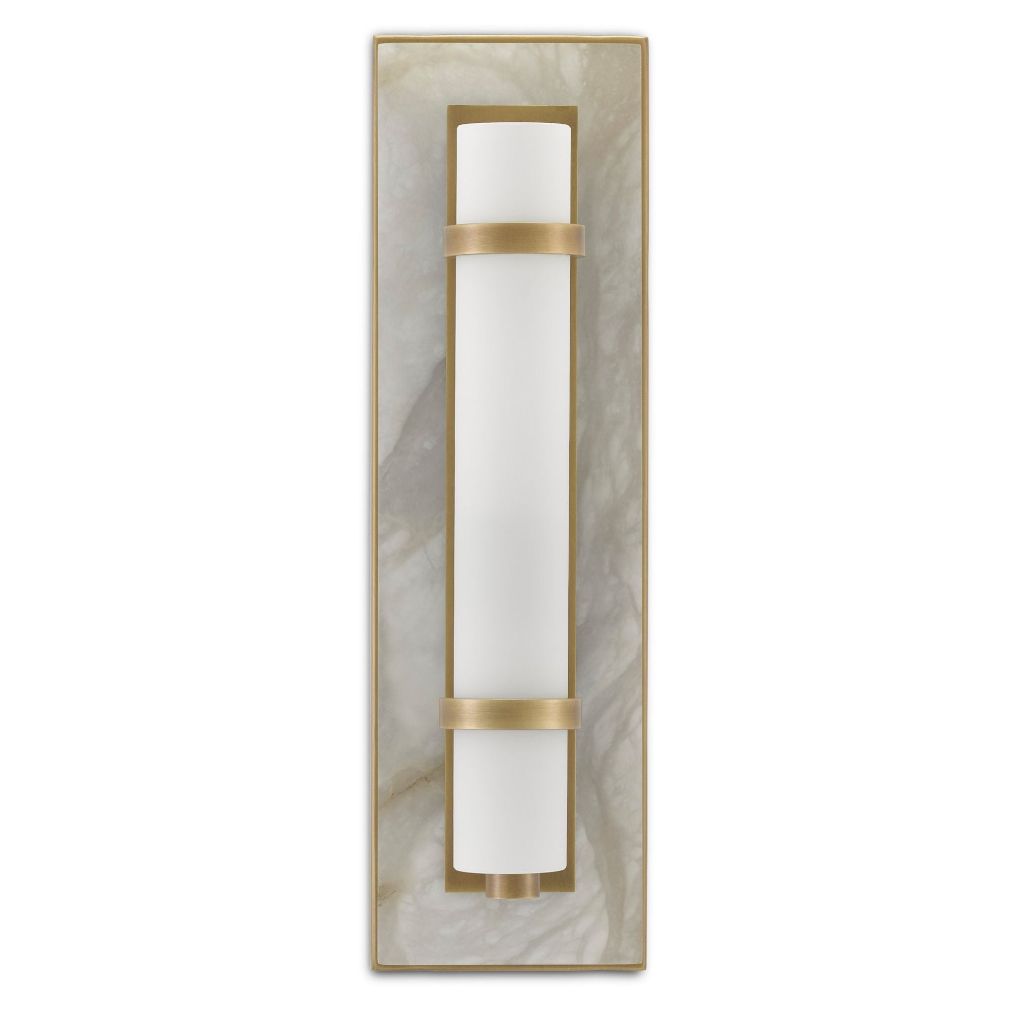 Bruneau Brass Wall Sconce - Natural Alabaster/Antique Brass/Opaque/White