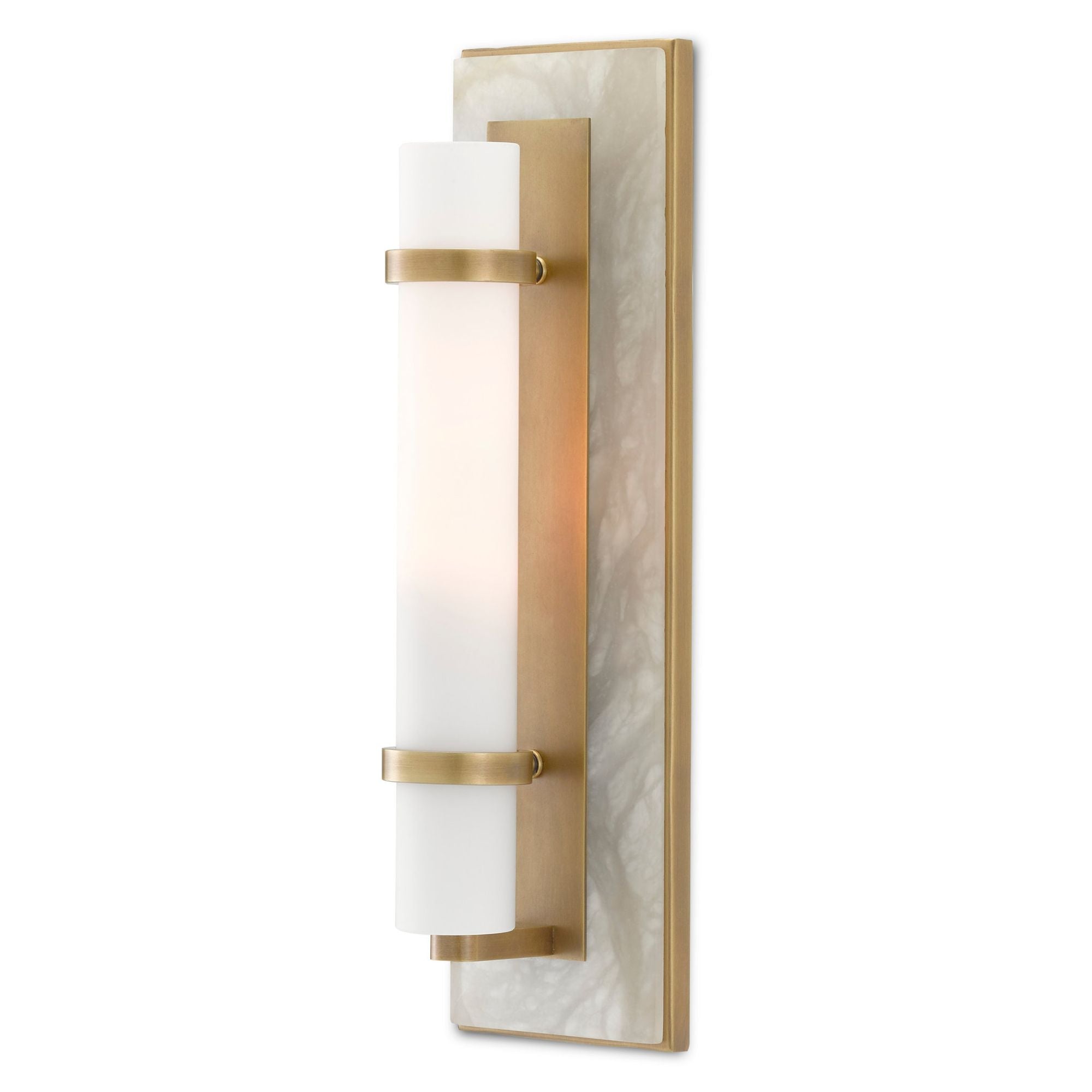 Bruneau Brass Wall Sconce - Natural Alabaster/Antique Brass/Opaque/White