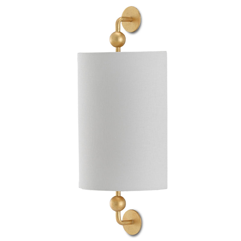 Tavey Gold Wall Sconce, White Shade - Contemporary Gold Leaf