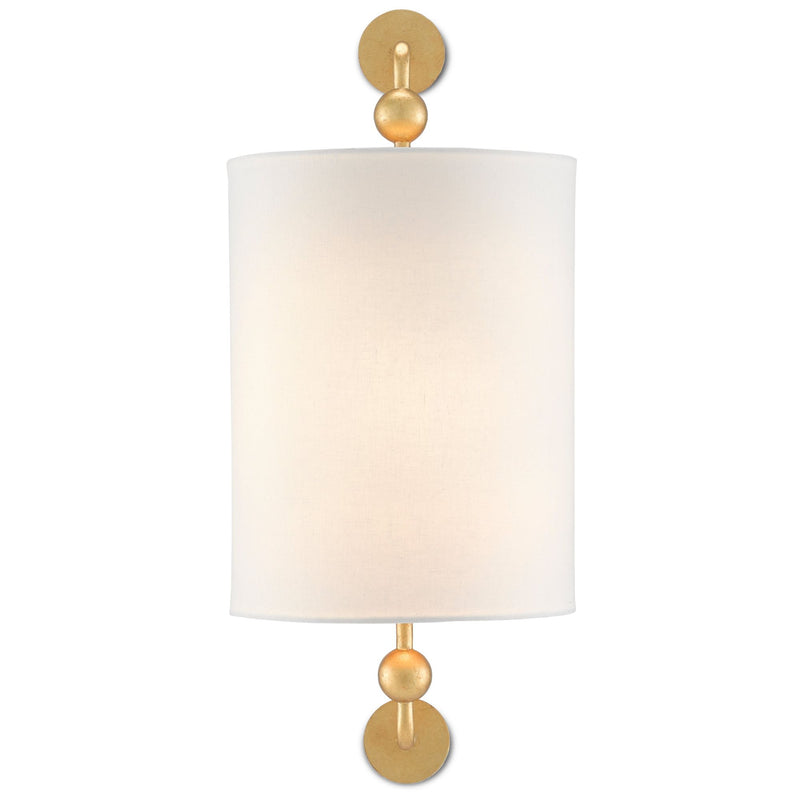 Tavey Gold Wall Sconce, White Shade - Contemporary Gold Leaf