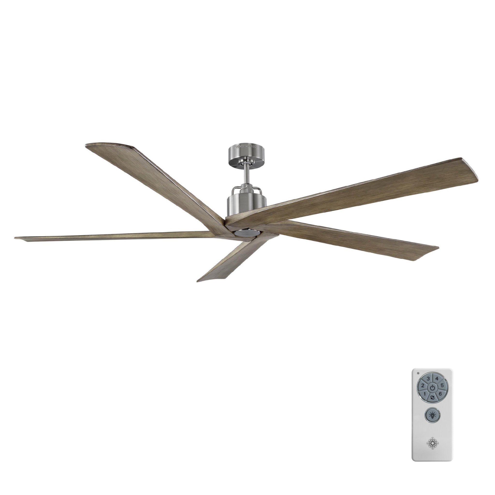 Sean Lavin Aspen 70" Ceiling Fan  in Brushed Steel  w/ Light Grey Weathered Oak Blade D:70'' H:13 3/32''