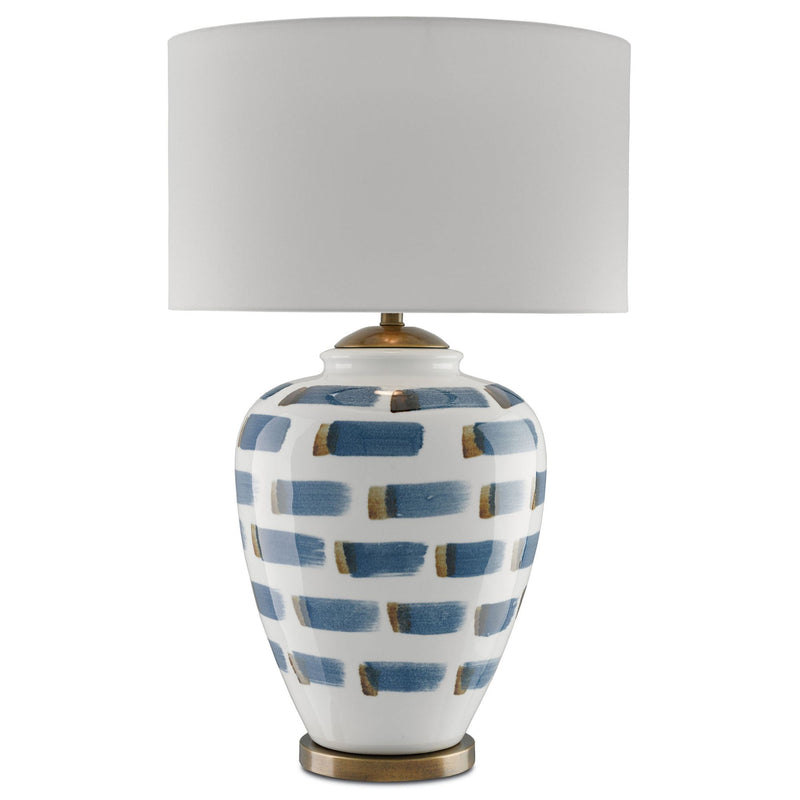 Brushstroke Blue & White Table Lamp - White/Blue/Antique Brass