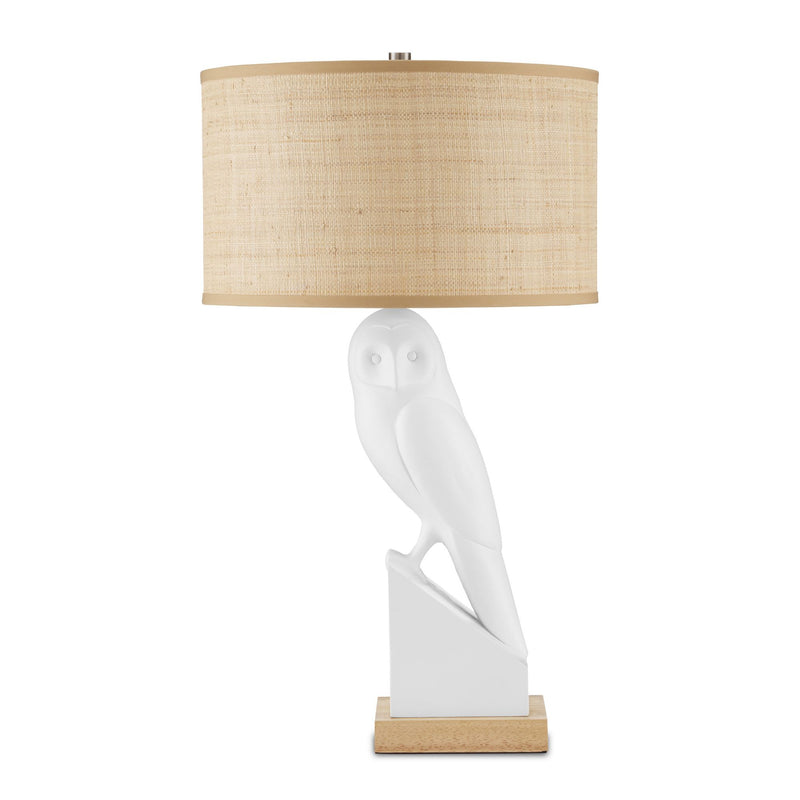 Snowy Owl White Table Lamp - White/Natural Wood/Polished Nickel