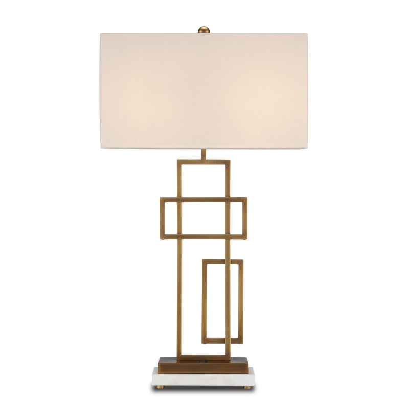 Parallelogram Brass Table Lamp - Antique Brass/White