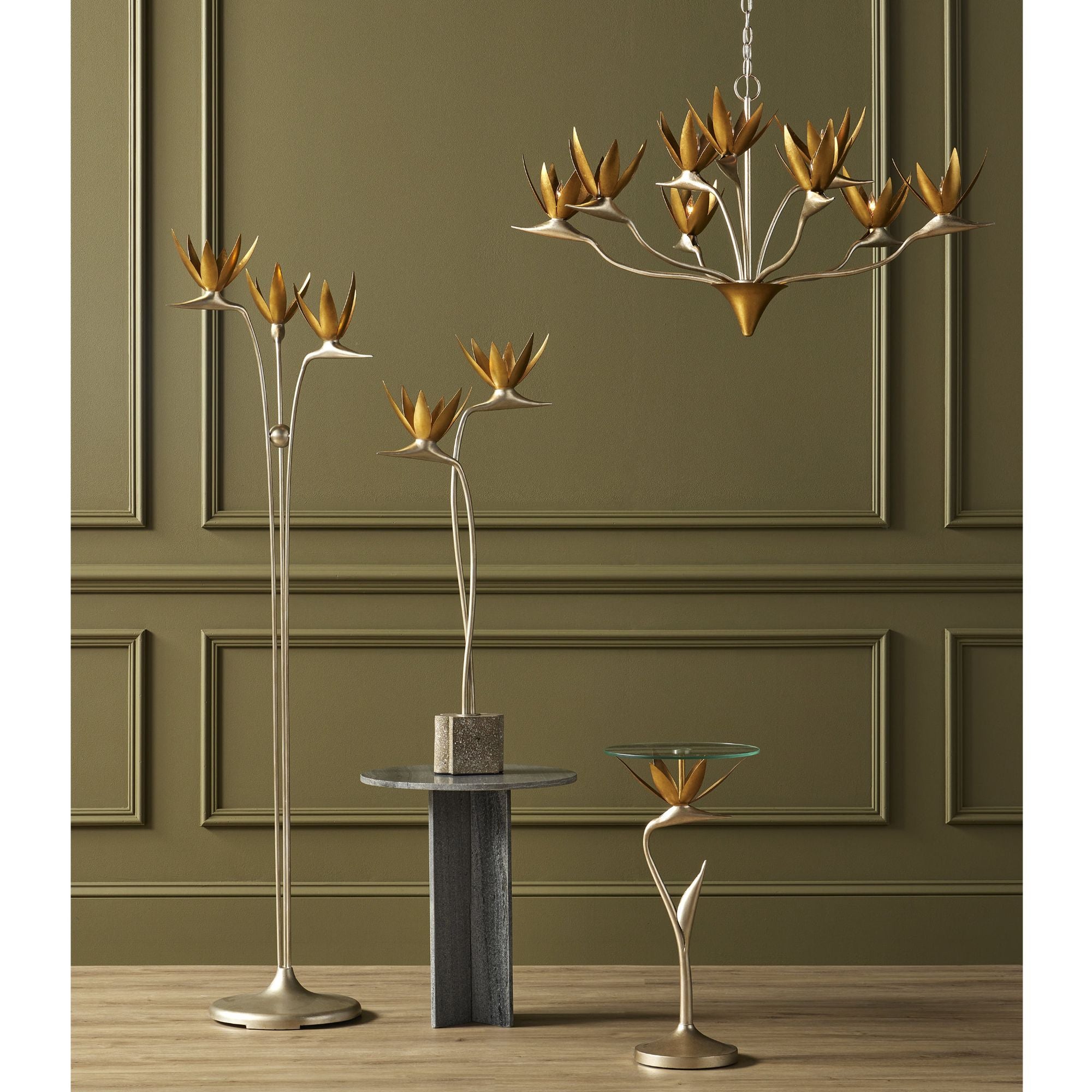 Paradiso Gold & Silver Floor Lamp - Contemporary Silver Leaf/Contemporary Gold Leaf
