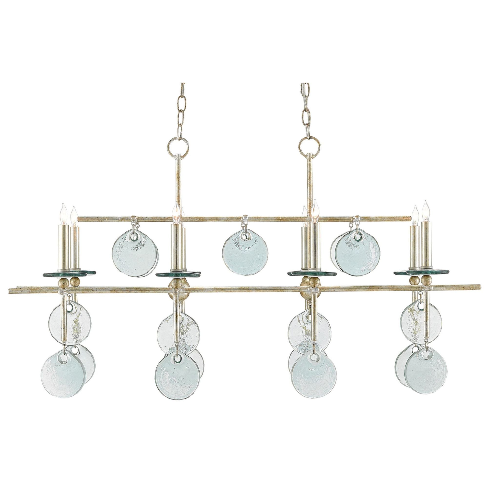 Sethos Silver Recycled Glass Rectangular Chandelier - Silver Granello