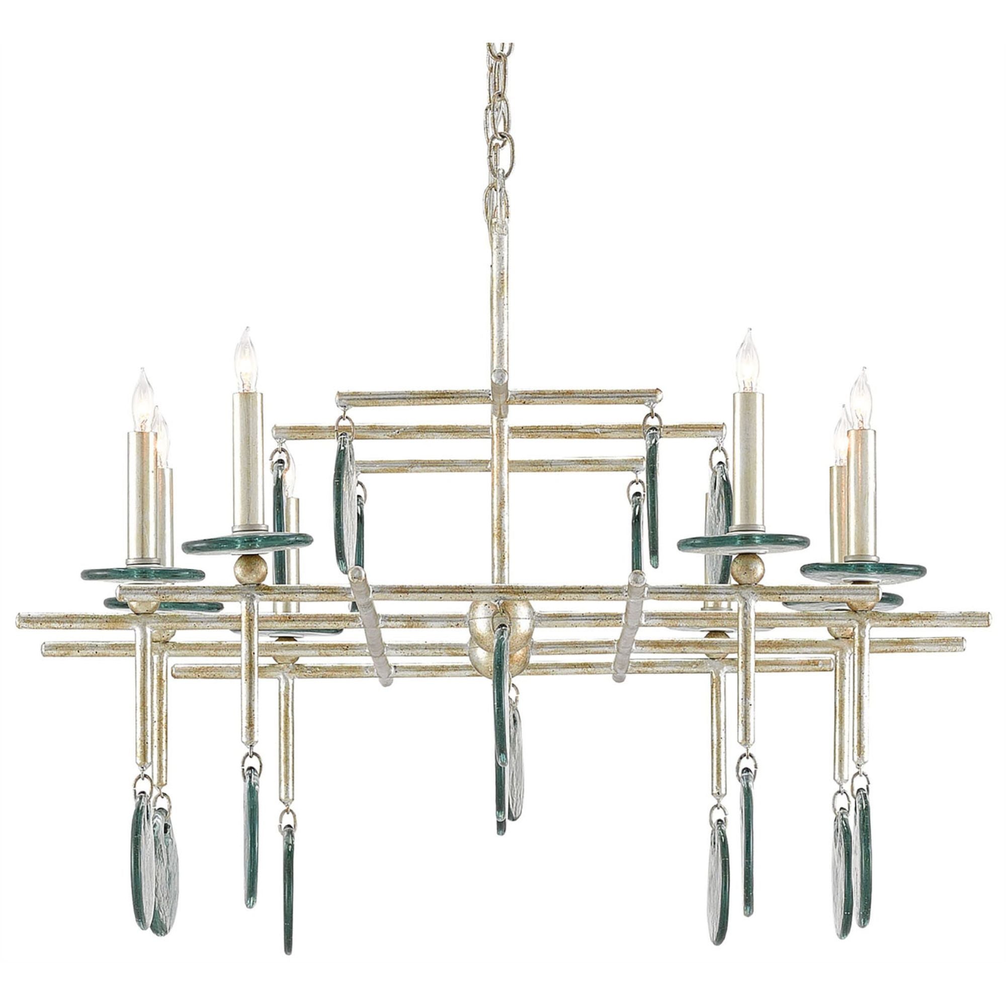 Sethos Silver Recycled Glass Rectangular Chandelier - Silver Granello