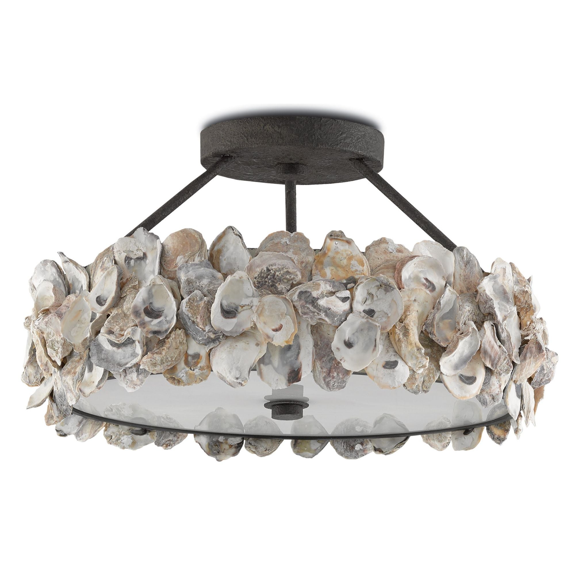 Oyster Shell Semi-Flush Mount - Textured Bronze/Natural