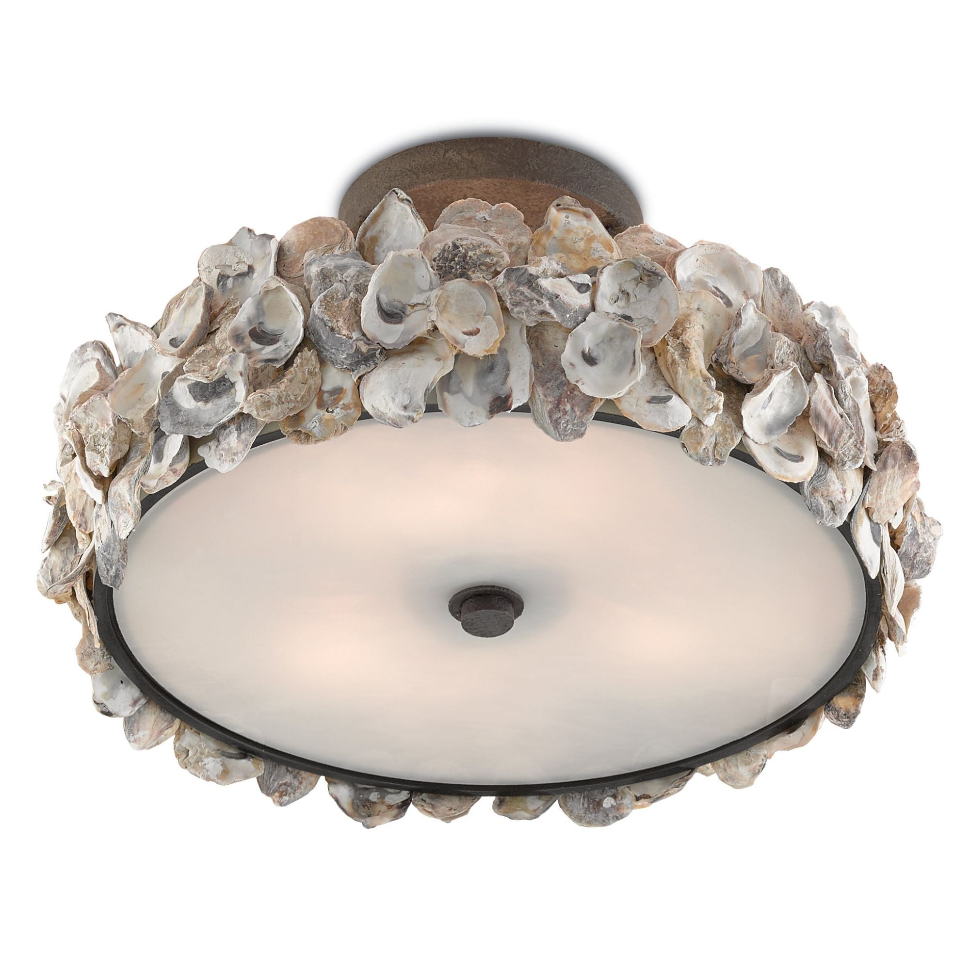 Oyster Shell Semi-Flush Mount - Textured Bronze/Natural