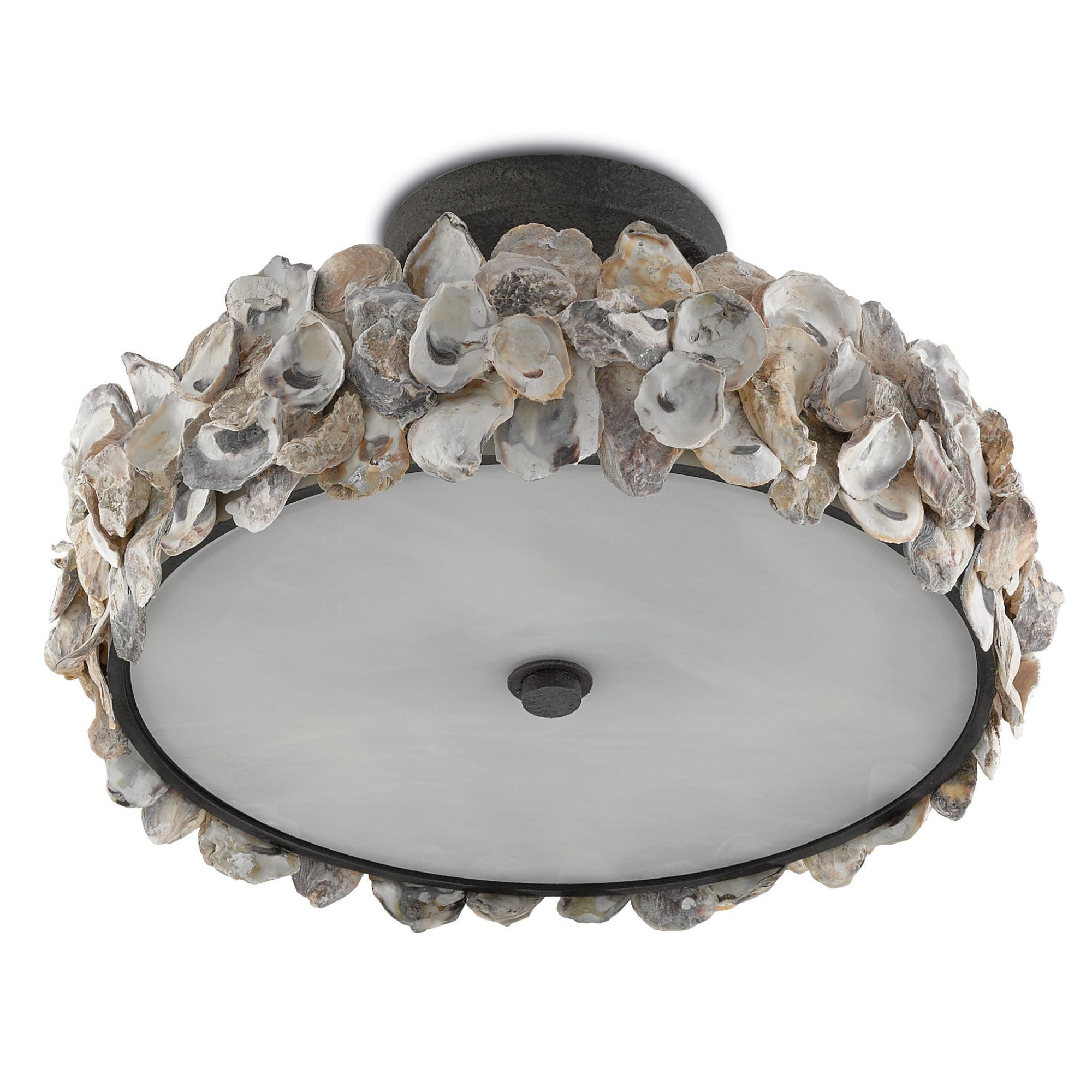 Oyster Shell Semi-Flush Mount - Textured Bronze/Natural