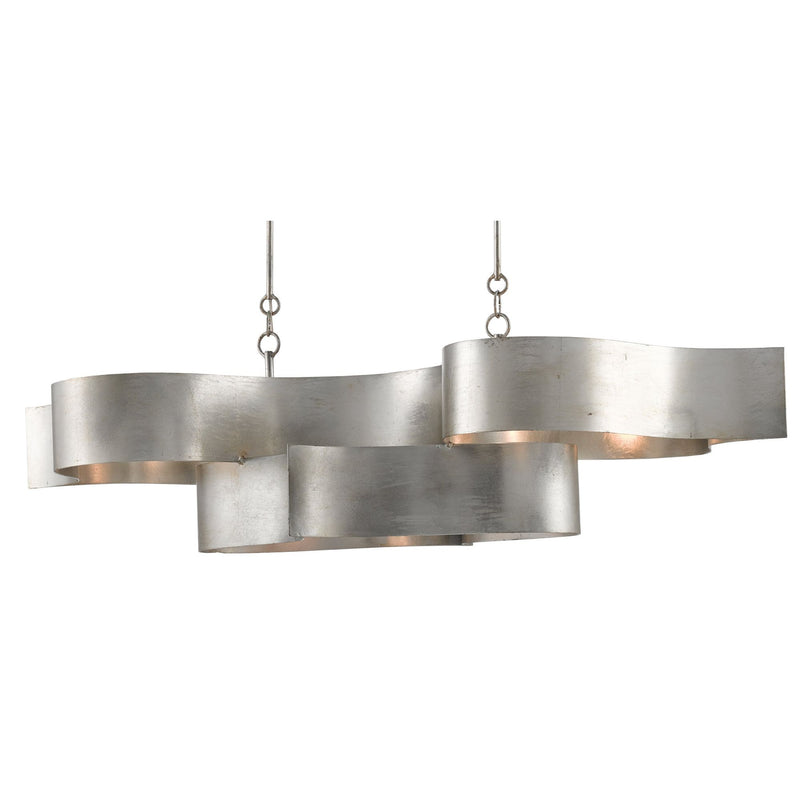 Grand Lotus Silver Oval Chandelier - Contemporary Silver Leaf