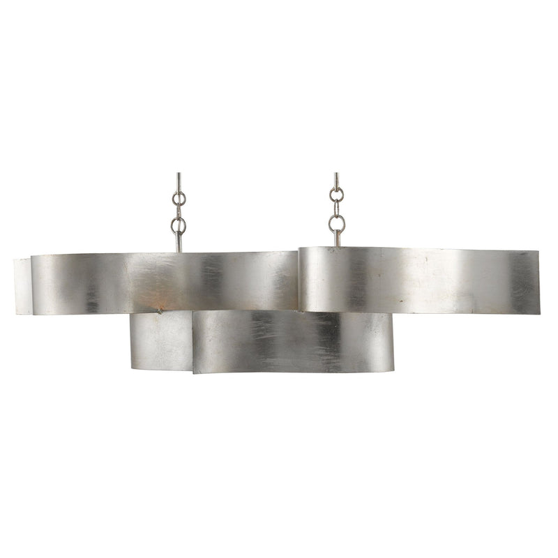 Grand Lotus Silver Oval Chandelier - Contemporary Silver Leaf