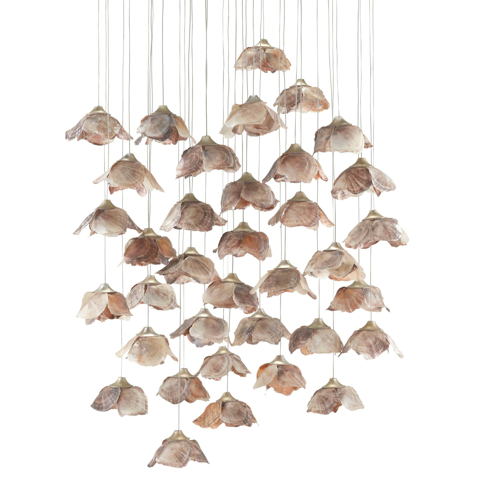 Catrice 36-Light Round Multi-Drop Pendant - Painted Silver/Contemporary Silver Leaf/Natural Shell