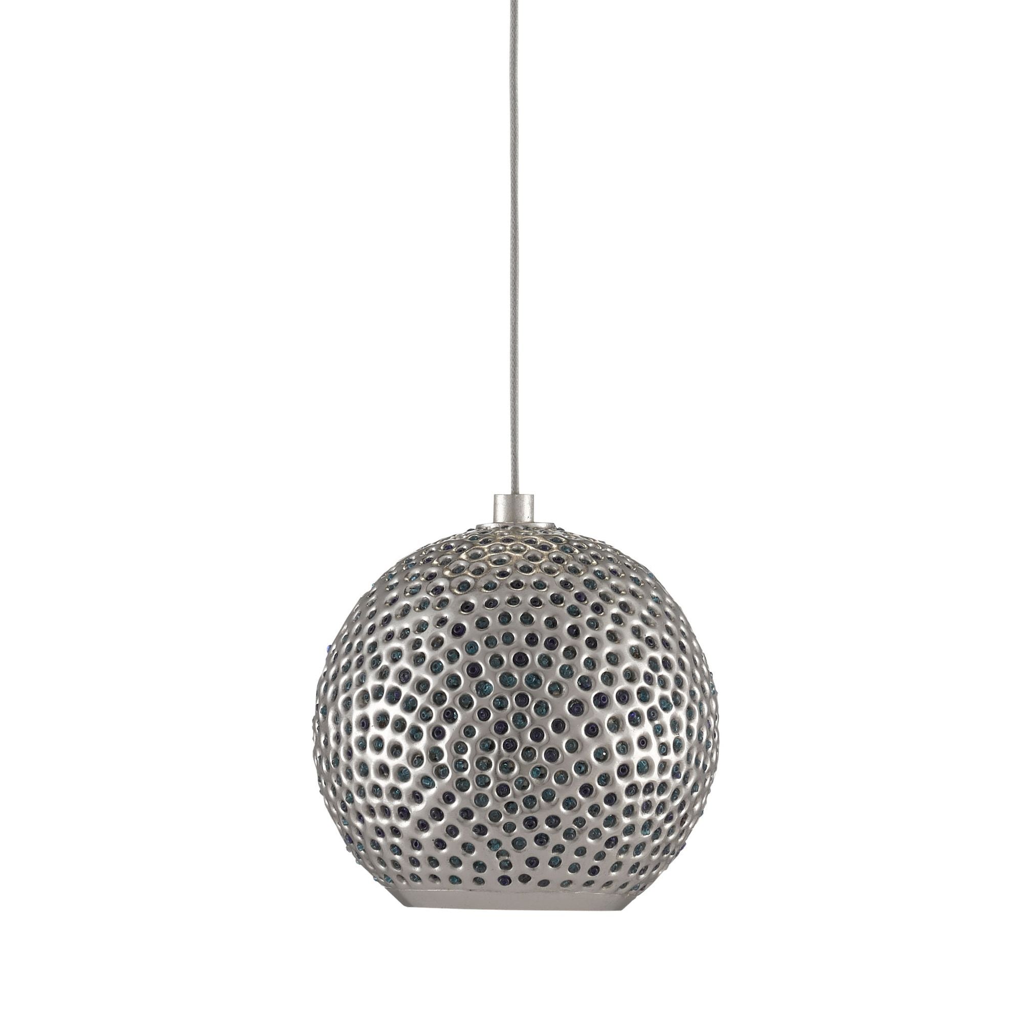 Giro 1-Light Round Multi-Drop Pendant - Painted Silver/Nickel/Blue
