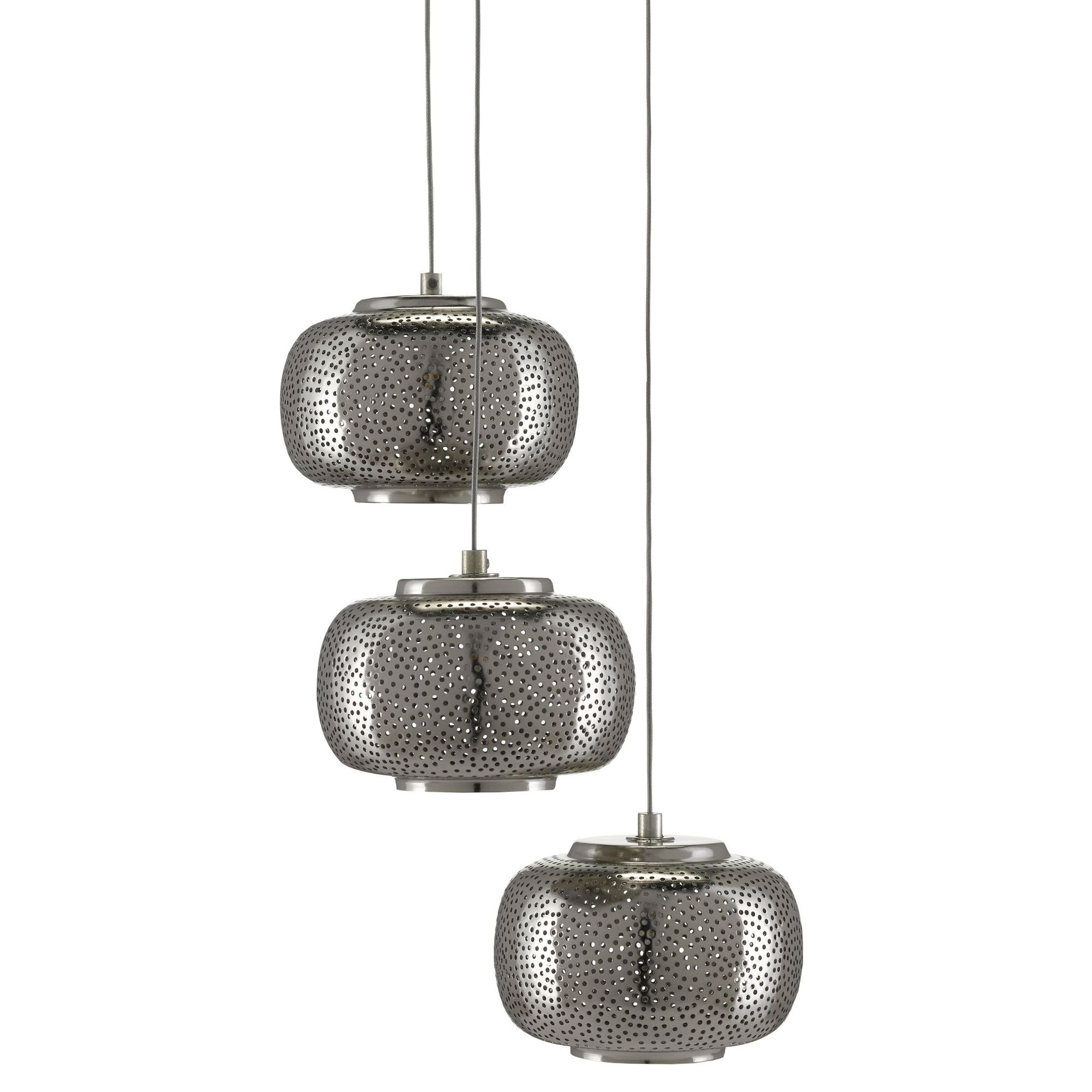 Pepper 3-Light Round Multi-Drop Pendant - Painted Silver/Nickel