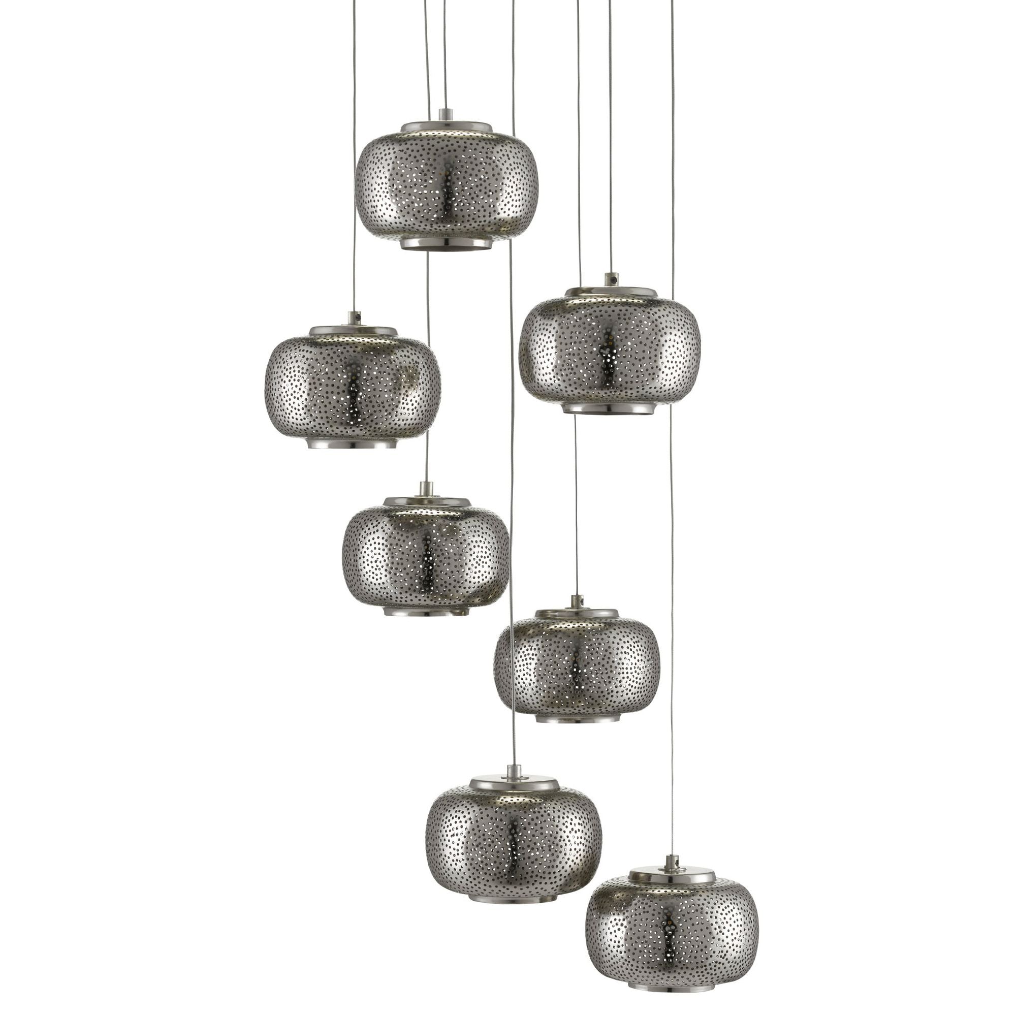 Pepper 7-Light Round Multi-Drop Pendant - Painted Silver/Nickel