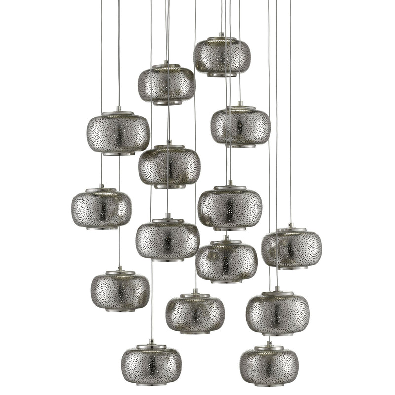 Pepper 15-Light Round Multi-Drop Pendant - Painted Silver/Nickel