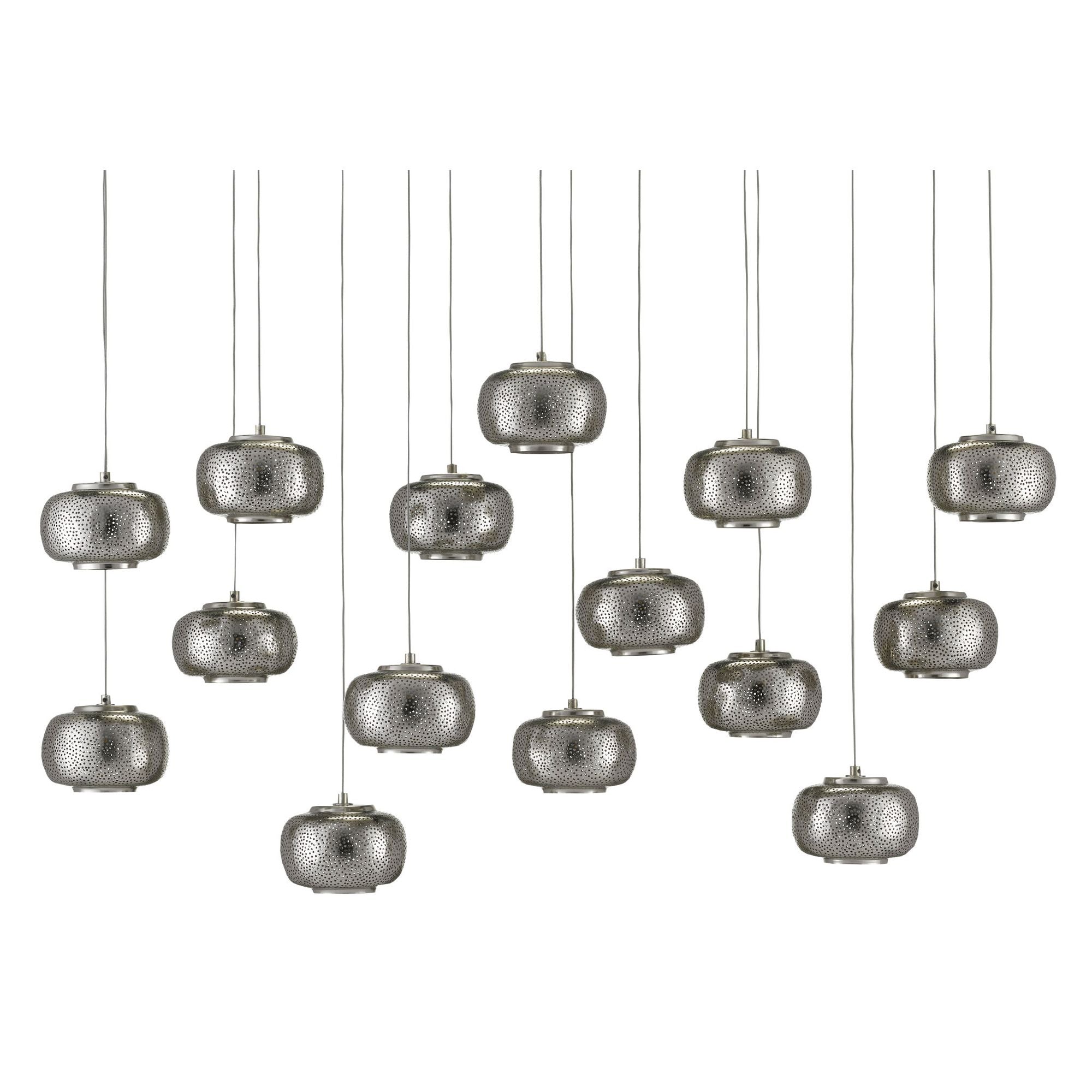Pepper 15-Light Rectangular Multi-Drop Pendant - Painted Silver/Nickel