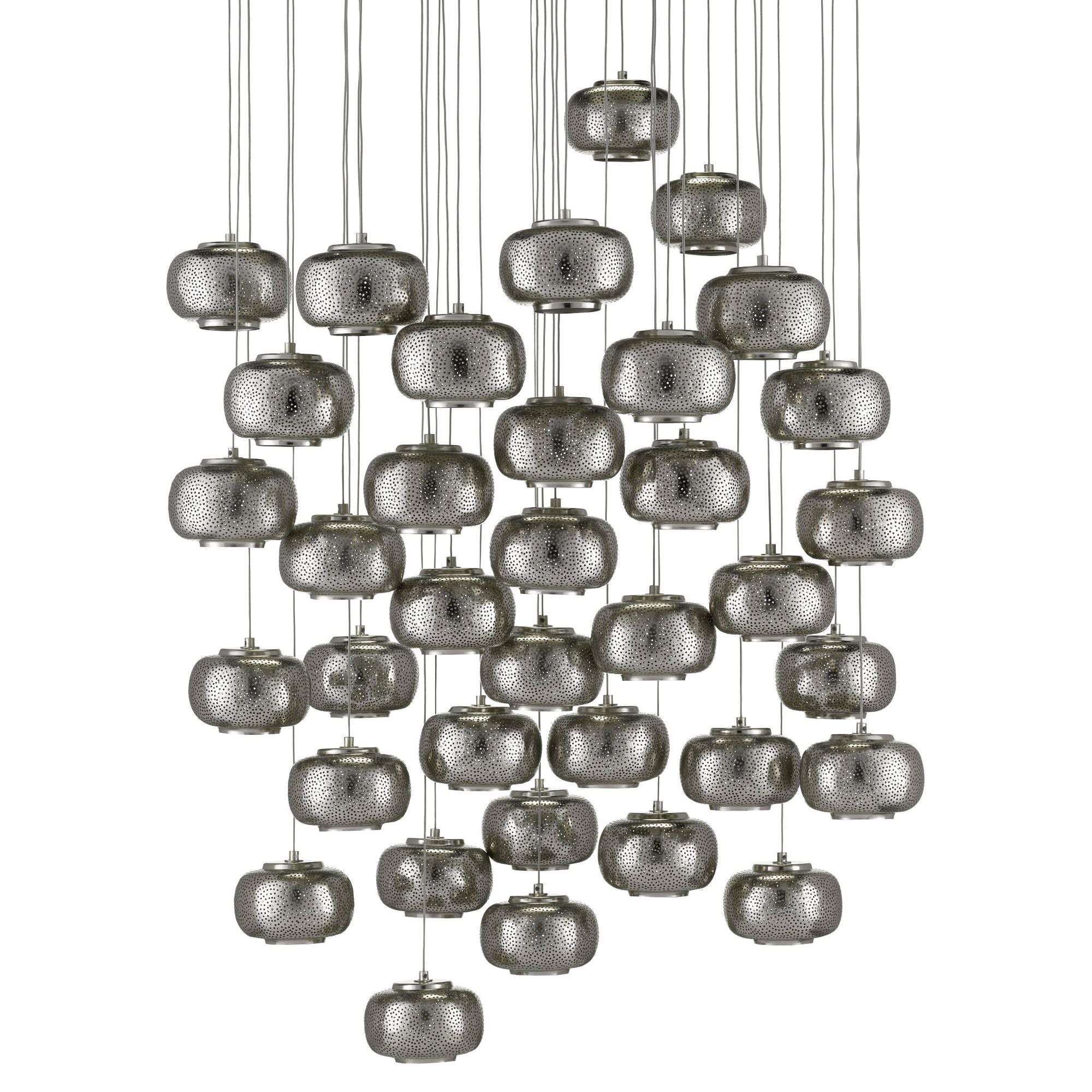 Pepper 36-Light Round Multi-Drop Pendant - Painted Silver/Nickel