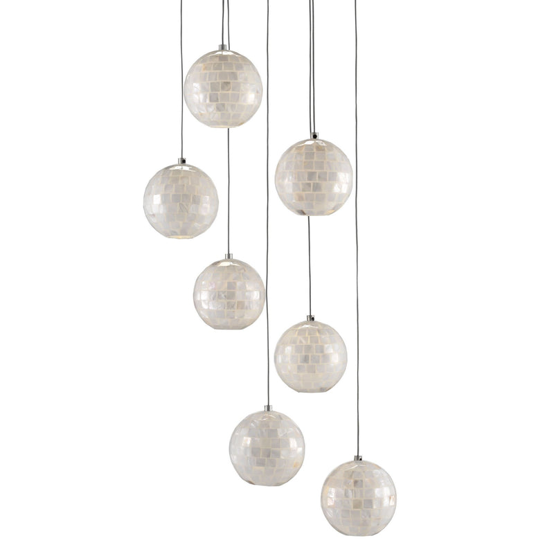 Finhorn 7-Light Round Multi-Drop Pendant - Painted Silver/Pearl