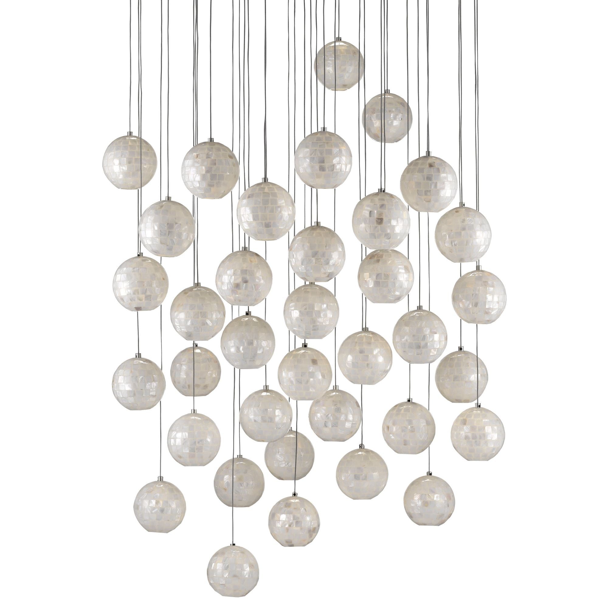 Finhorn 36-Light Round Multi-Drop Pendant - Painted Silver/Pearl