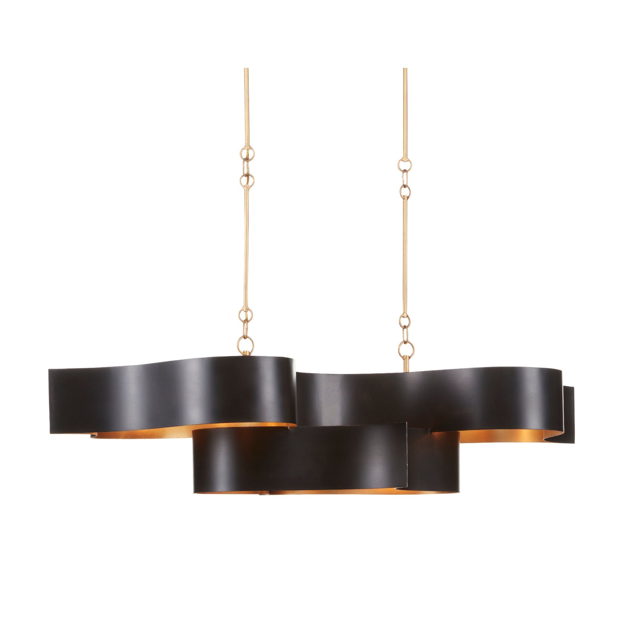 Grand Lotus Black Oval Chandelier - Satin Black/Contemporary Gold Leaf