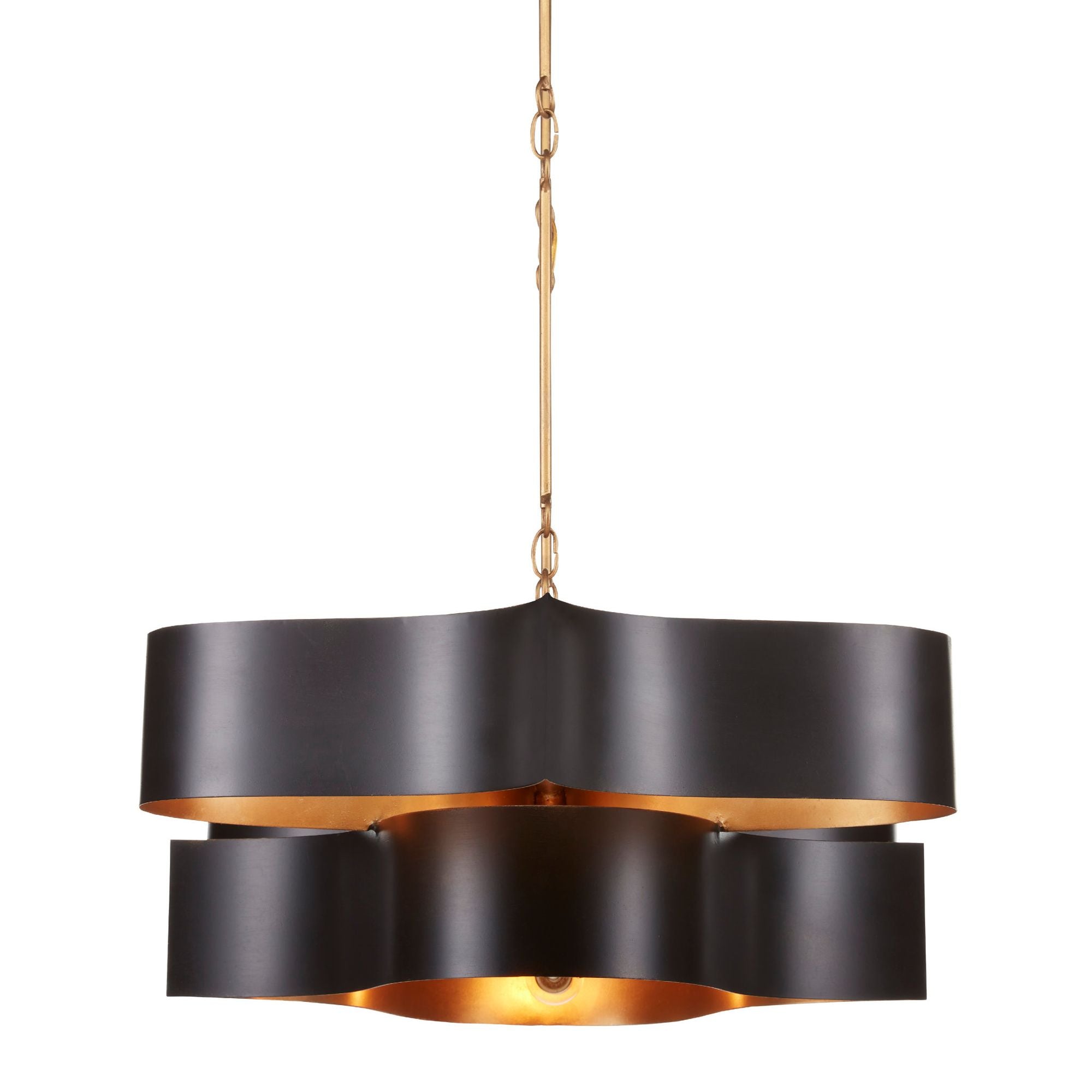 Grand Lotus Black Oval Chandelier - Satin Black/Contemporary Gold Leaf