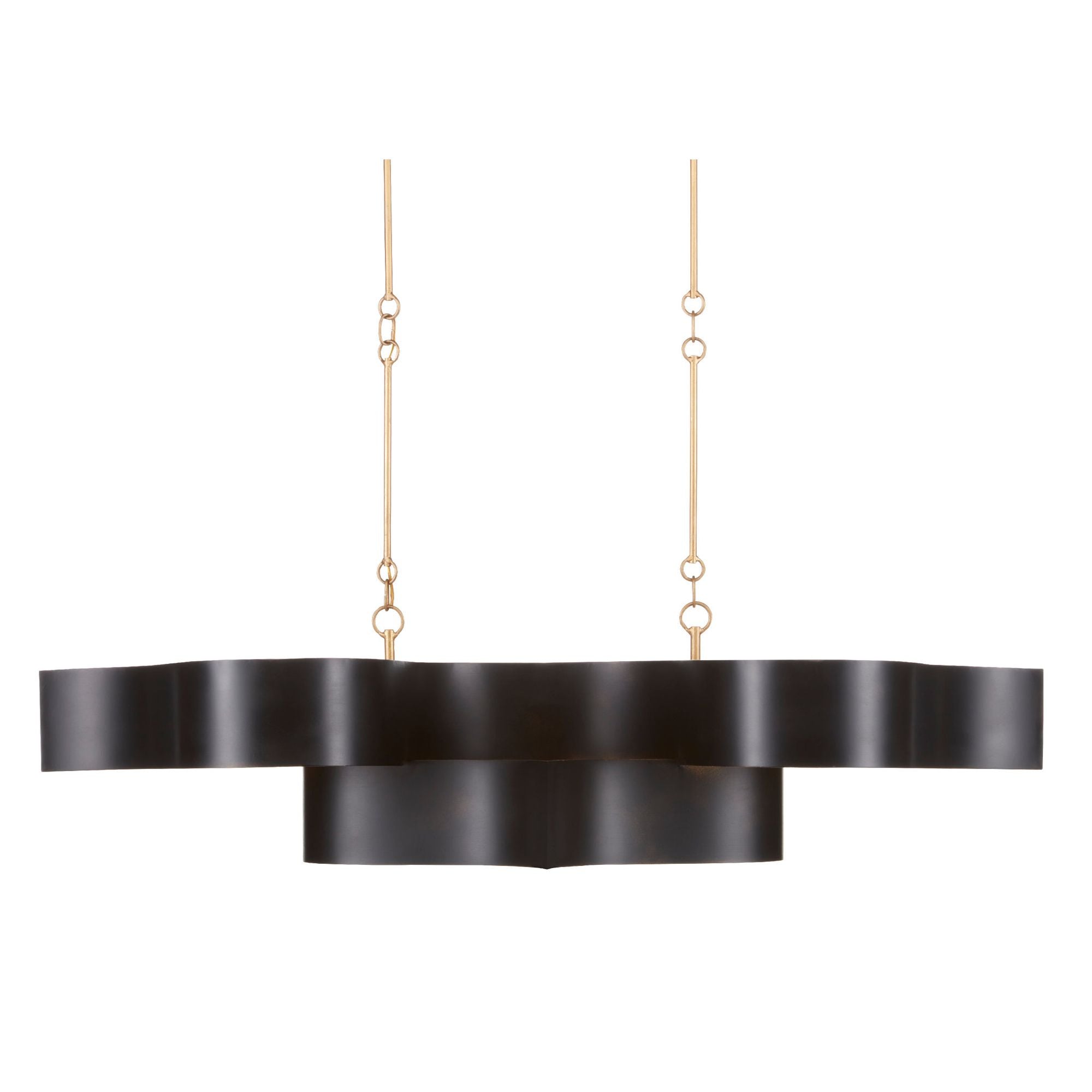 Grand Lotus Black Oval Chandelier - Satin Black/Contemporary Gold Leaf