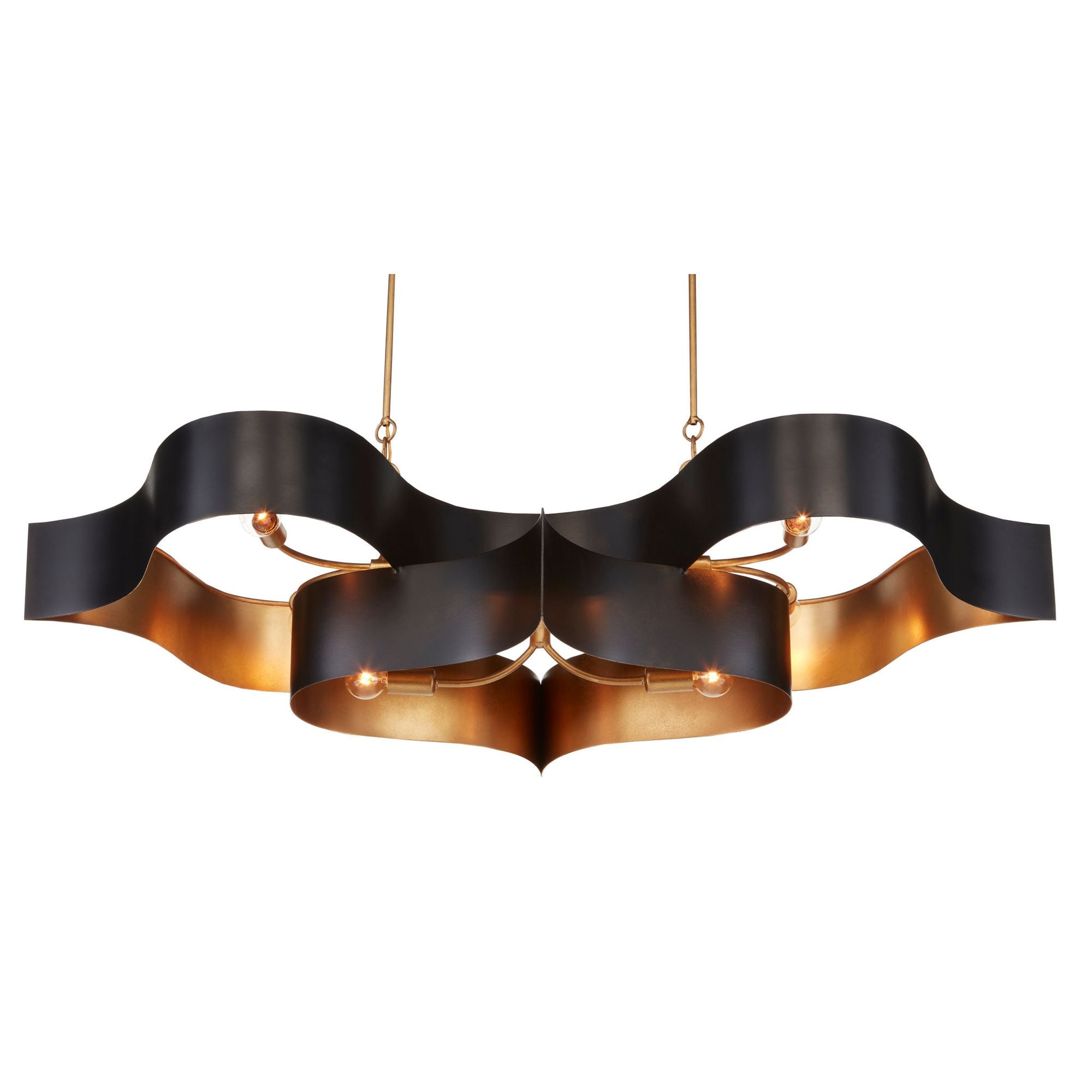Grand Lotus Black Oval Chandelier - Satin Black/Contemporary Gold Leaf