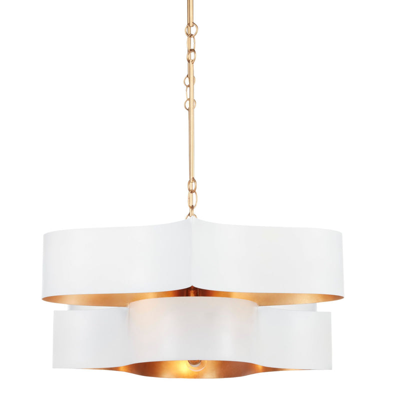 Grand Lotus White Oval Chandelier - Sugar White/Contemporary Gold Leaf