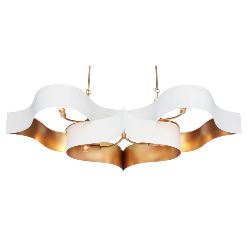Grand Lotus White Oval Chandelier - Sugar White/Contemporary Gold Leaf