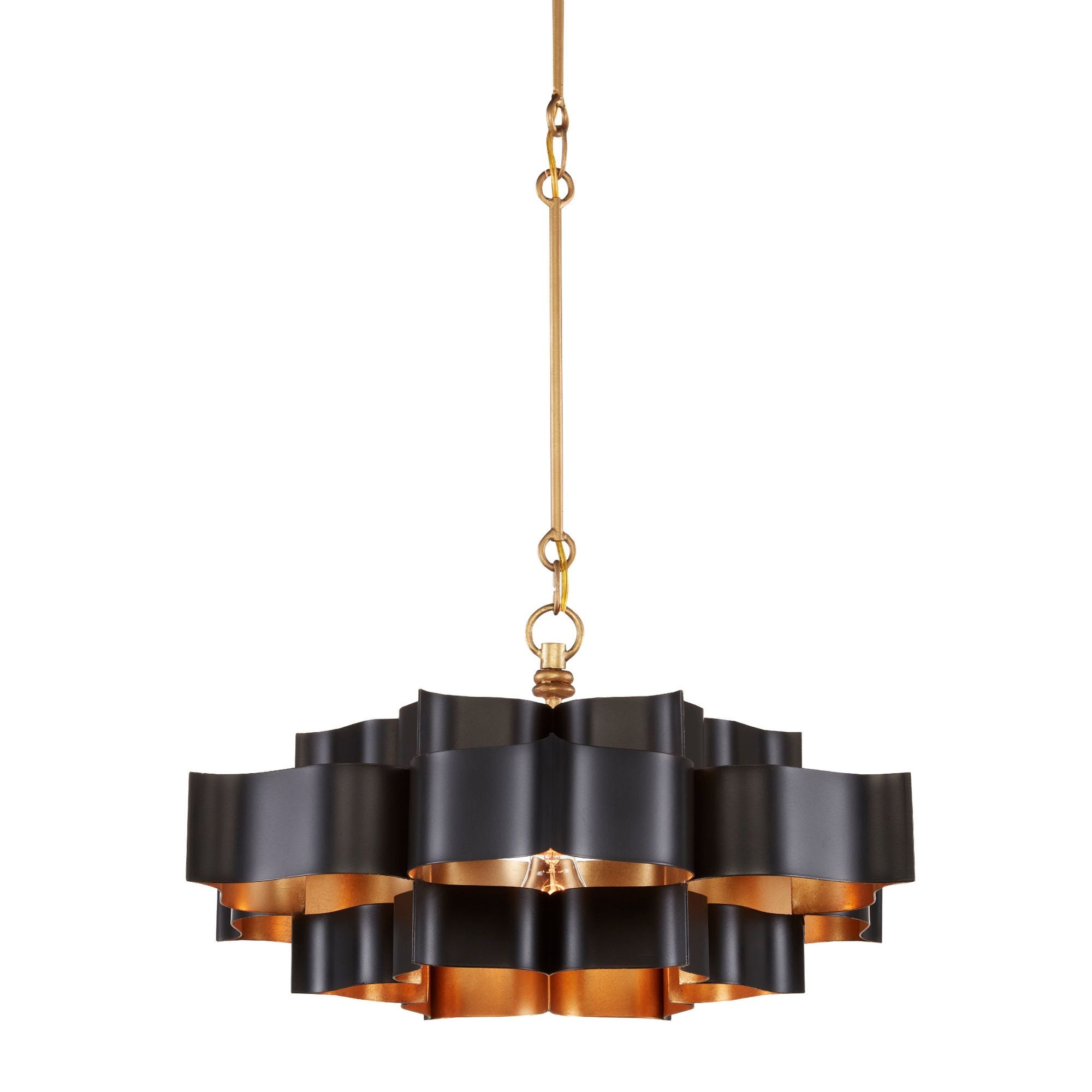 Grand Lotus Small Black Chandelier - Satin Black/Contemporary Gold Leaf