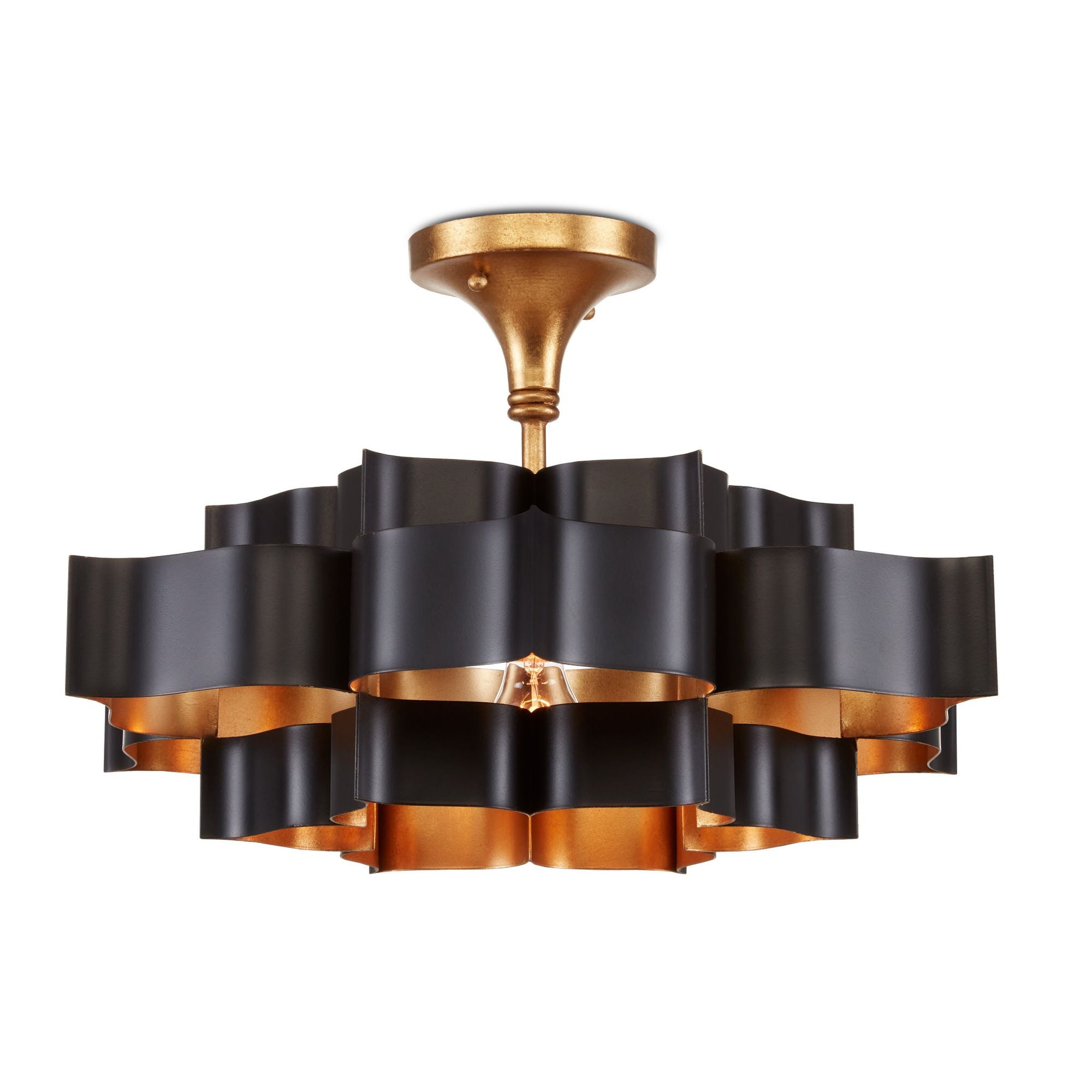 Grand Lotus Small Black Chandelier - Satin Black/Contemporary Gold Leaf