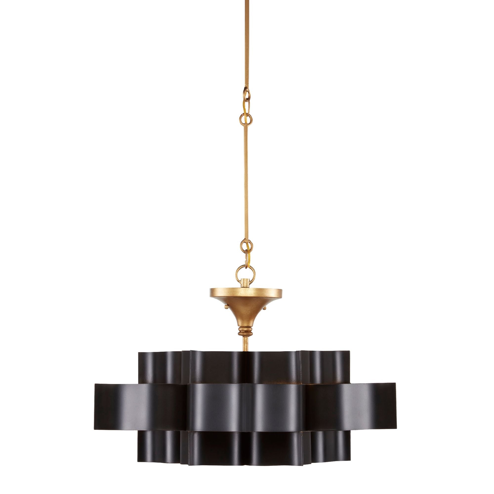 Grand Lotus Small Black Chandelier - Satin Black/Contemporary Gold Leaf