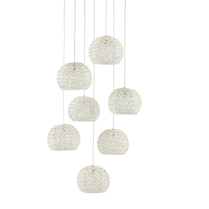 Piero White 7-Light Round Multi-Drop Pendant - White/Painted Silver