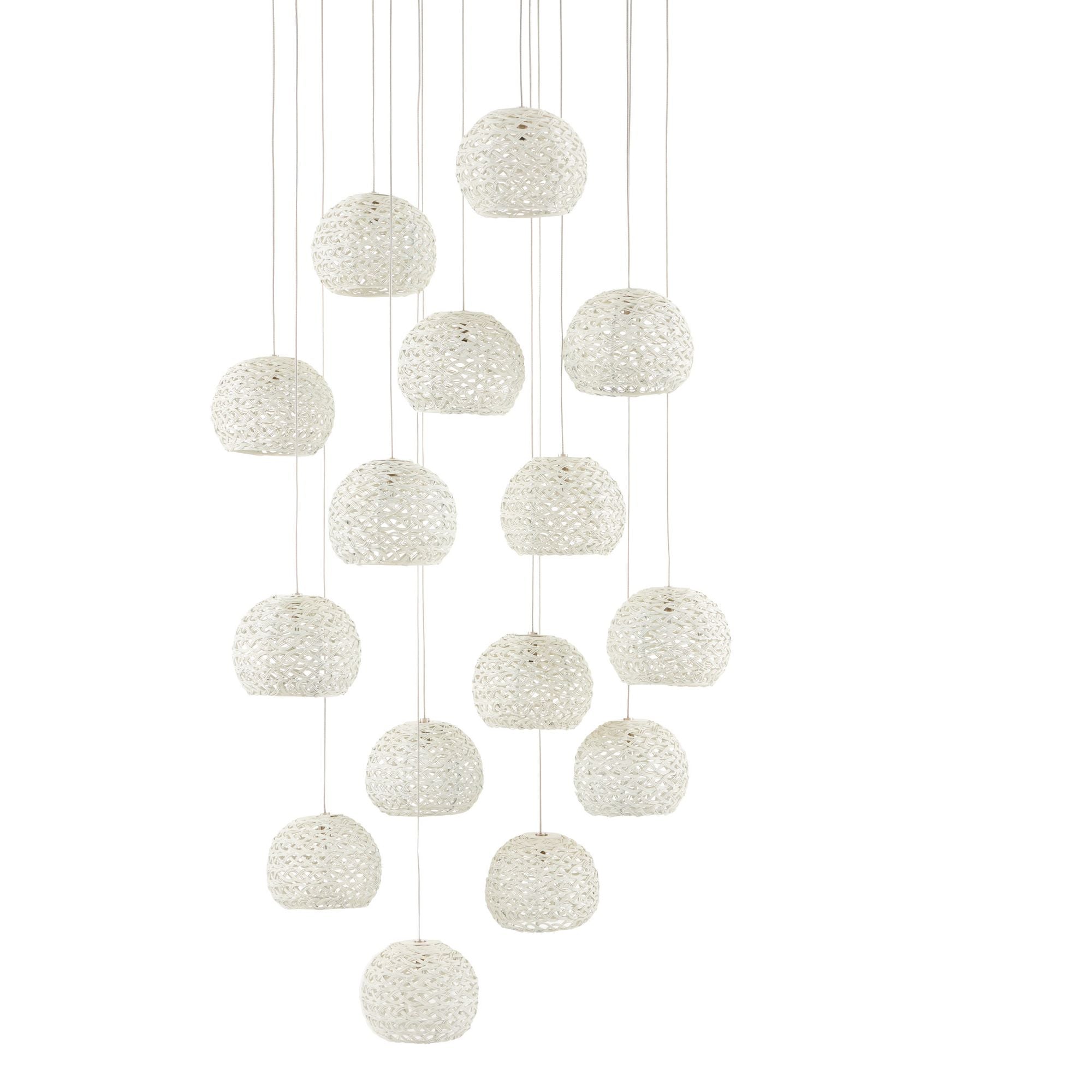 Piero White 15-Light Round Multi-Drop Pendant - White/Painted Silver