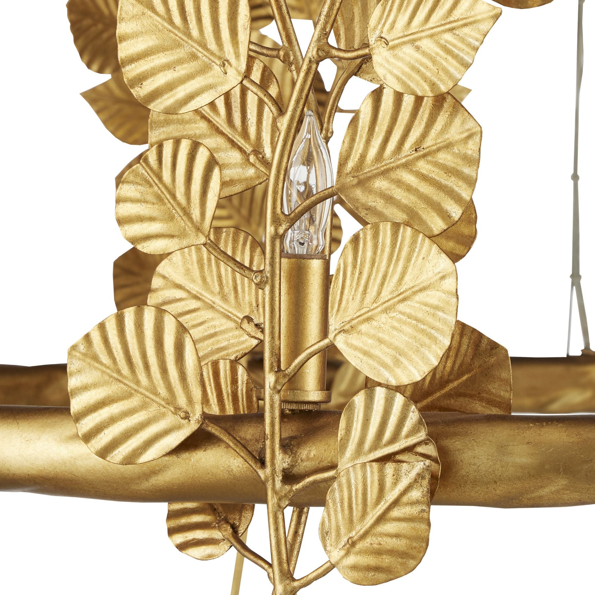 Golden Eucalyptus Round Chandelier - Contemporary Gold Leaf