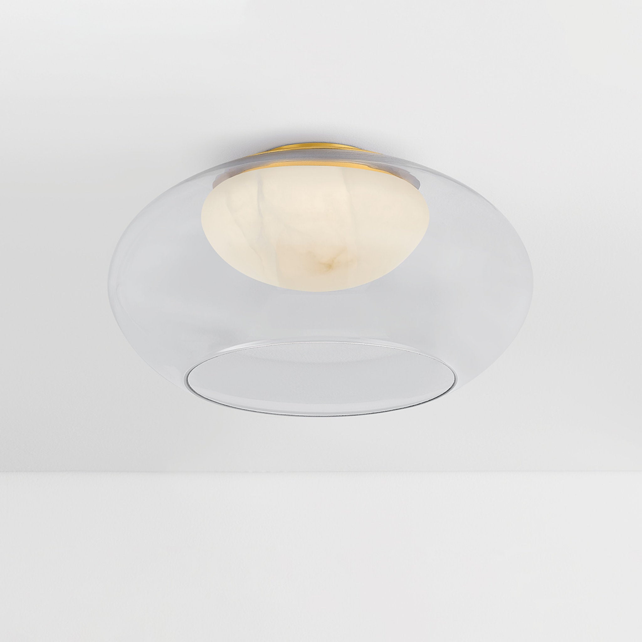 Moore 1-Light Flush Mount in Aged Brass 17W x 9H