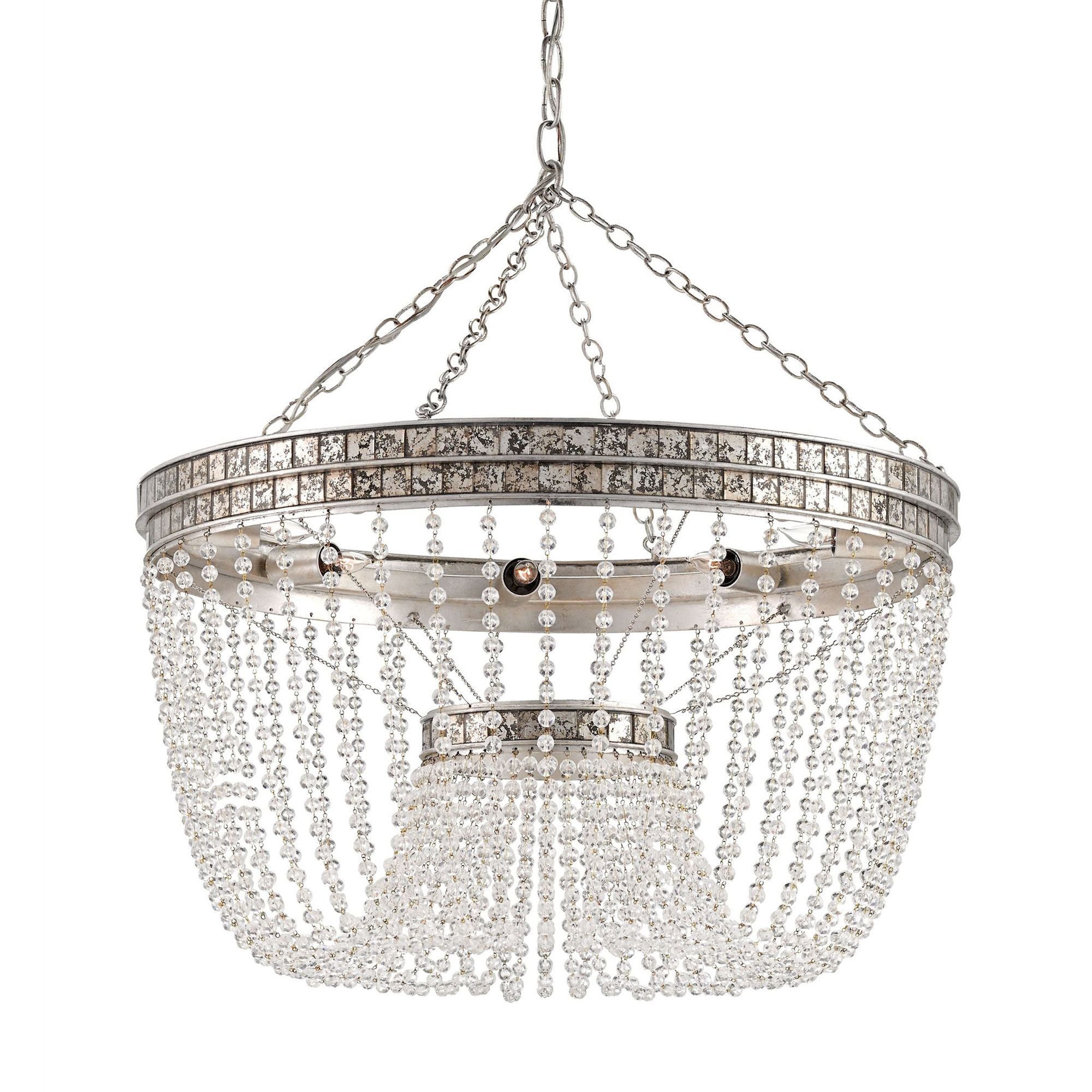 Highbrow Beaded Glass Chandelier - Contemporary Silver Leaf/Distressed Silver Leaf