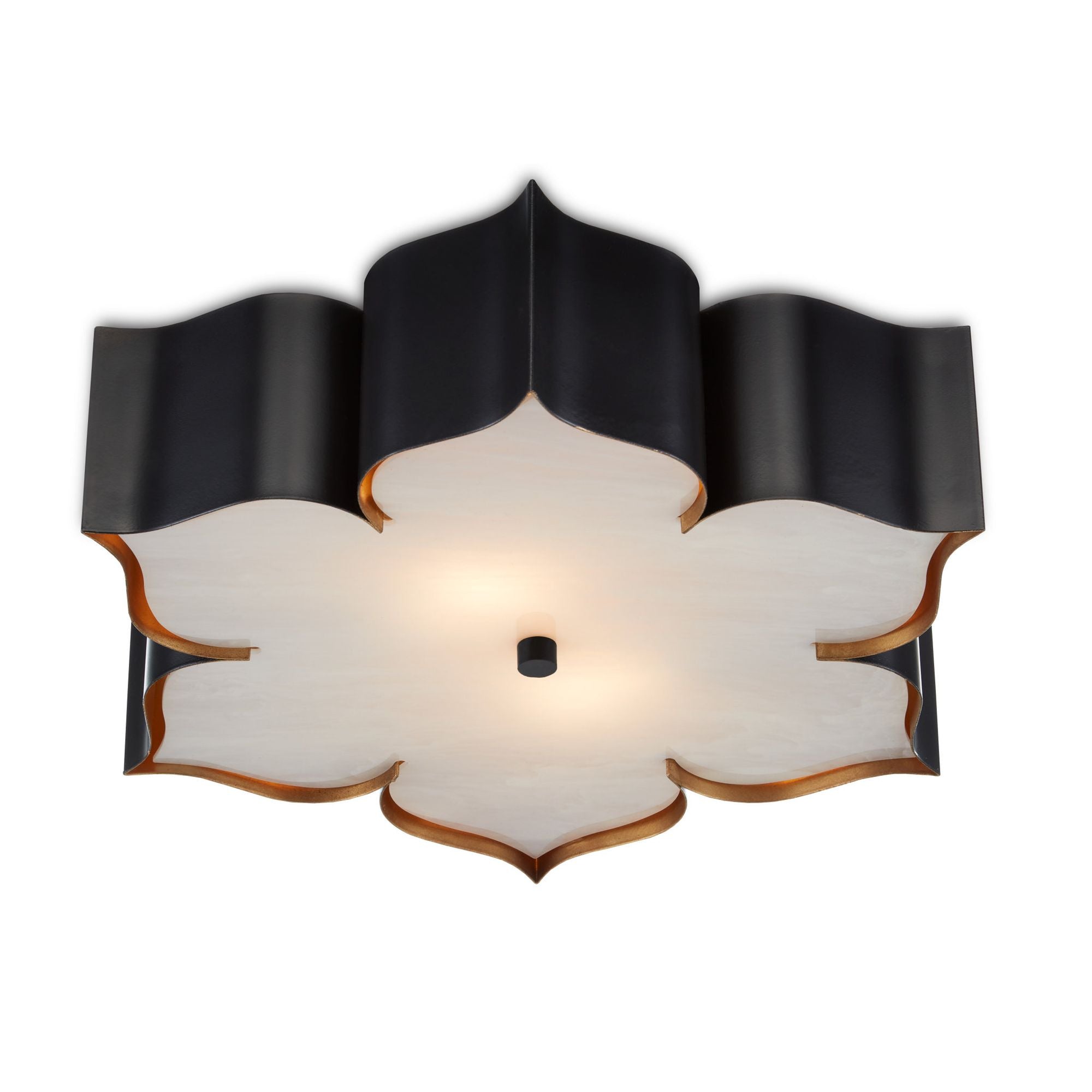 Grand Lotus Black Flush Mount - Satin Black /Contemporary Gold
