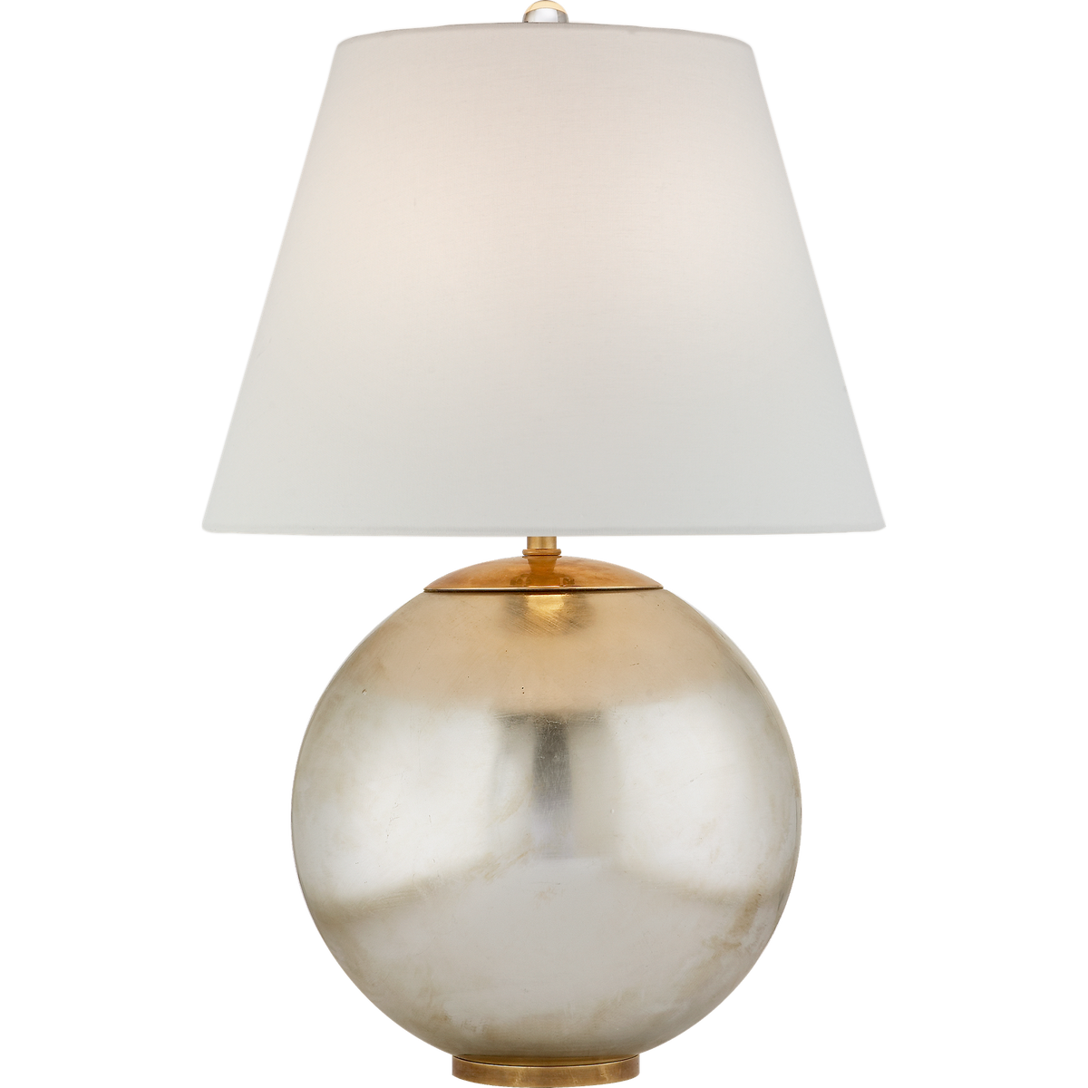 AERIN Morton Cordless Table Lamp in Burnished Silver Leaf with Linen Shade W16.5" x H25.75"