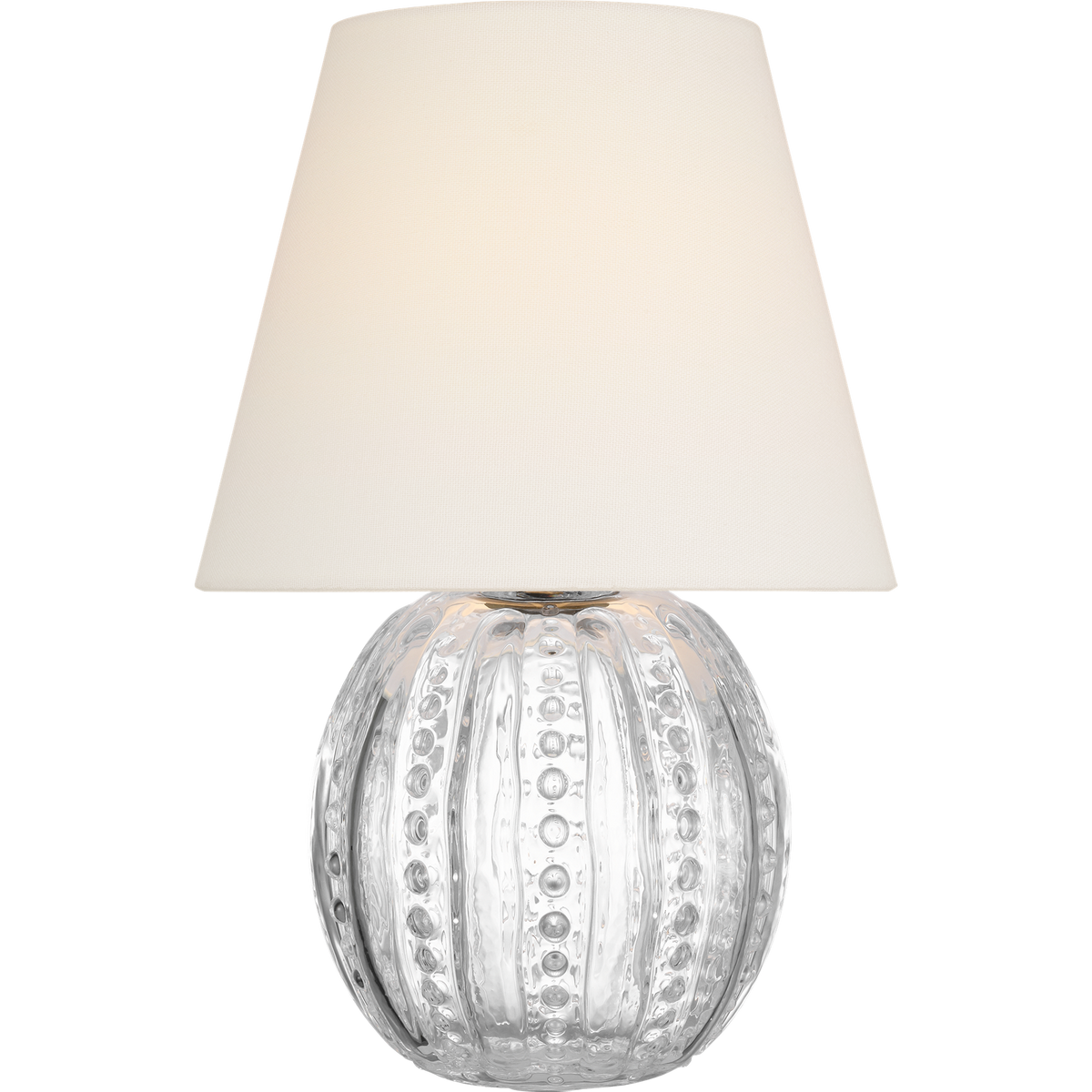 AERIN Lazari 13" Cordless Accent Lamp in Clear Glass with Linen Shade W8.5" x H12.5"
