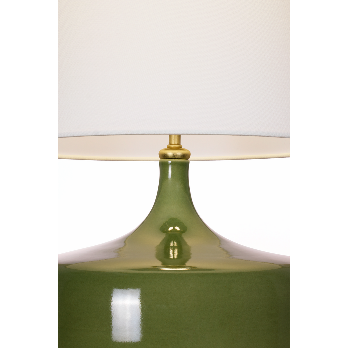 AERIN Cassis 19" Low Wide Table Lamp in Green with Linen Shade W14" x H19"