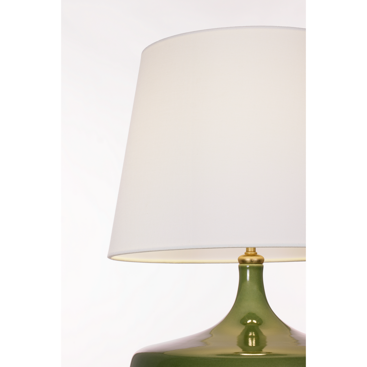 AERIN Cassis 19" Low Wide Table Lamp in Green with Linen Shade W14" x H19"
