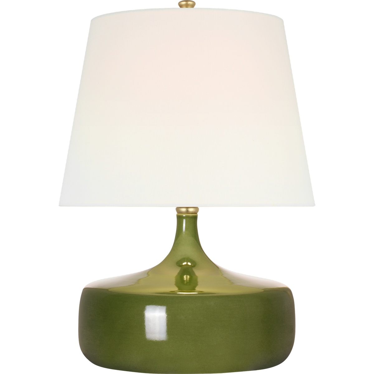 AERIN Cassis 19" Low Wide Table Lamp in Green with Linen Shade W14" x H19"